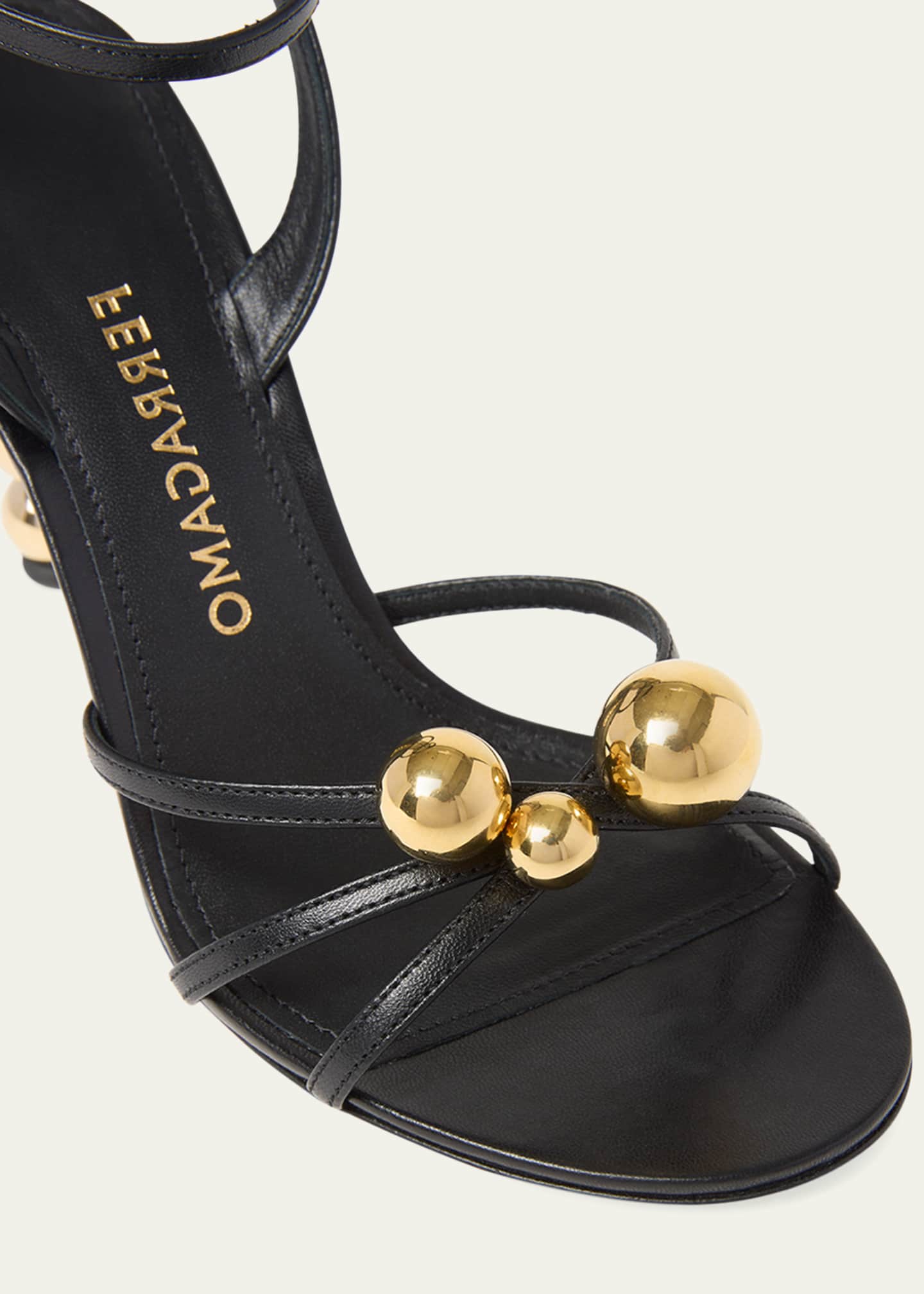 Ferragamo Karina Strappy Spheres Ankle-Strap Sandals Image 3 of 4