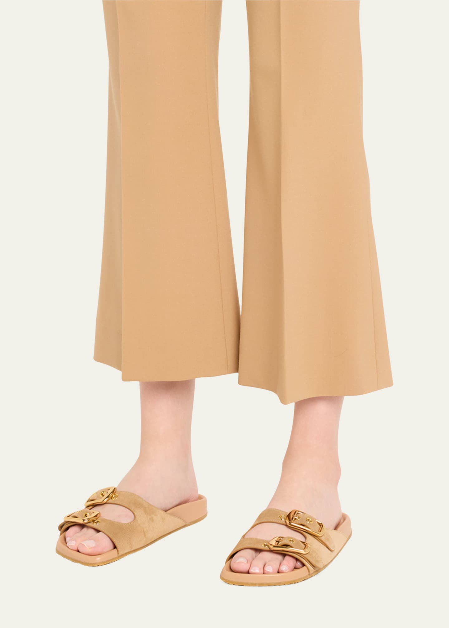 Chloe Polly Suede Dual-Buckle Slide Sandals Image 2 of 6