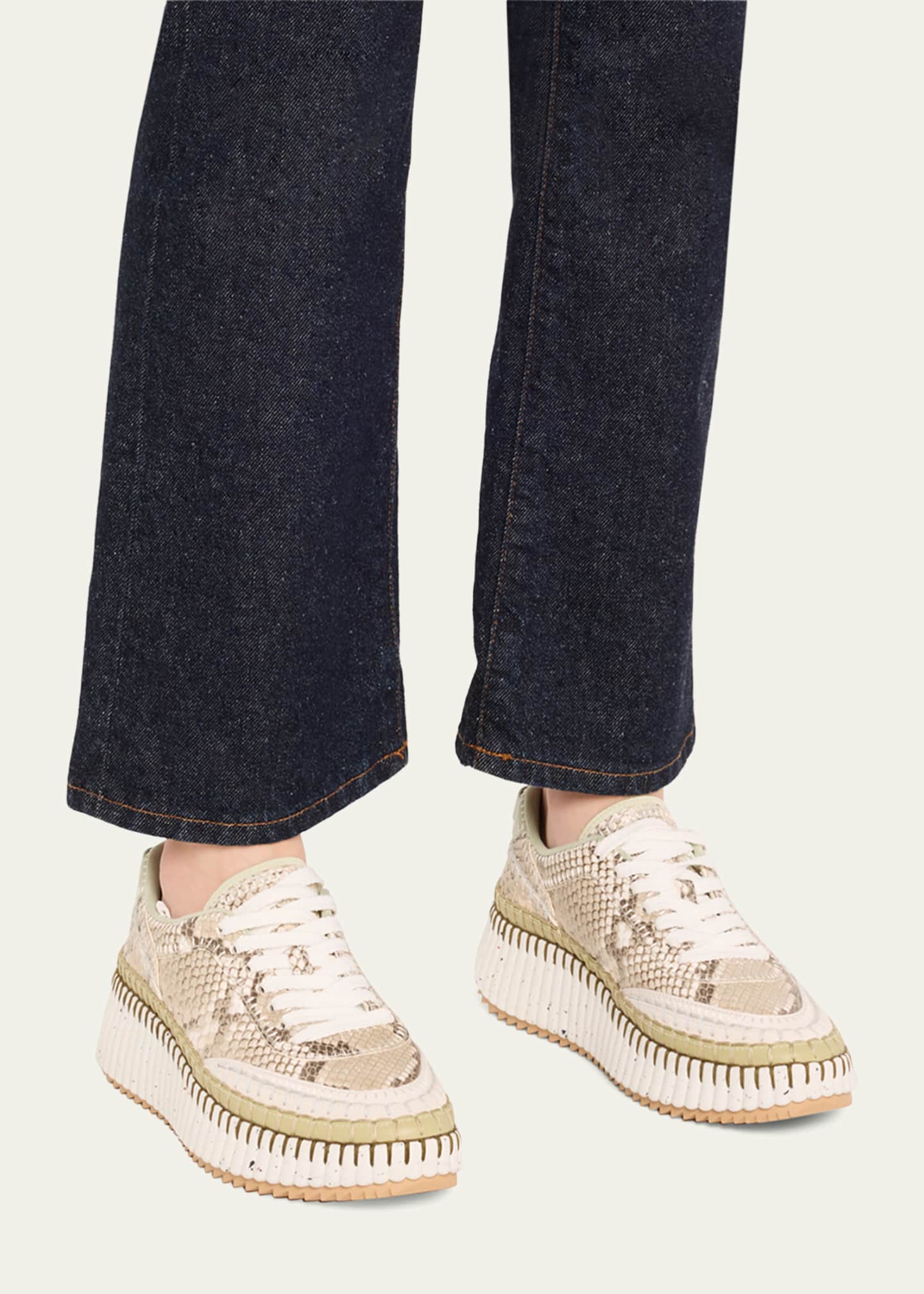 Chloe Nama Python-Print Leather Stitch Walking Sneakers Image 2 of 6