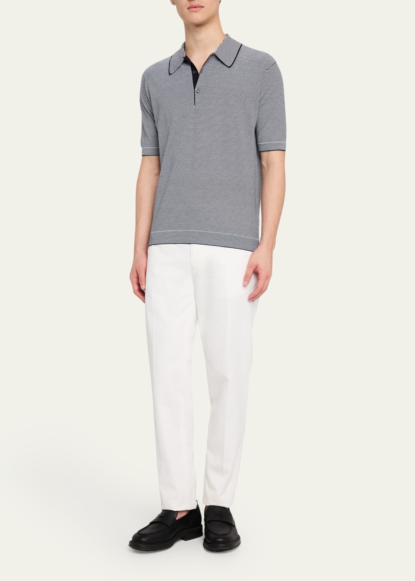 John Smedley Men's Cotton Fine Stripe Polo Shirt Image 2 of 5