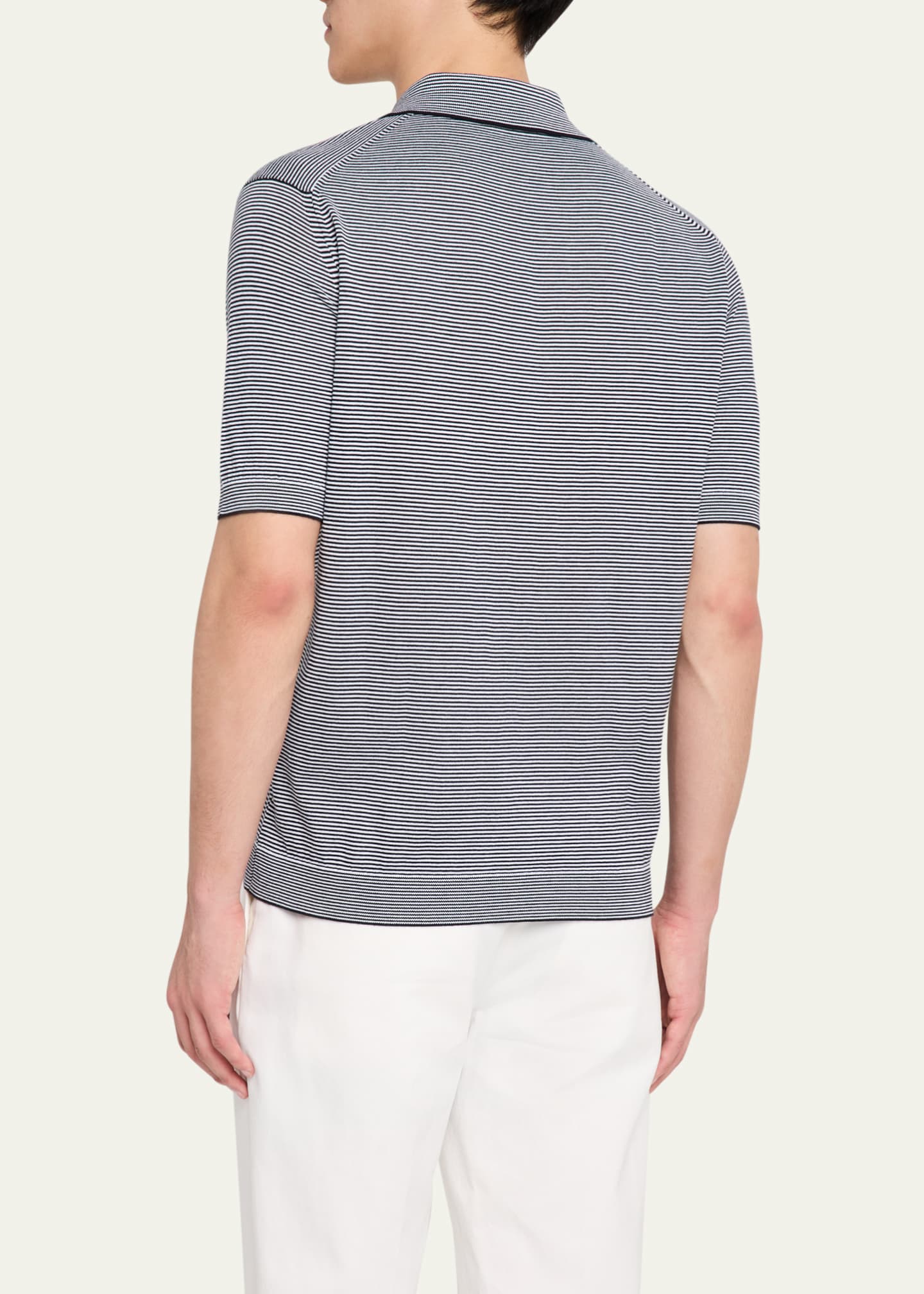 John Smedley Men's Cotton Fine Stripe Polo Shirt Image 3 of 5