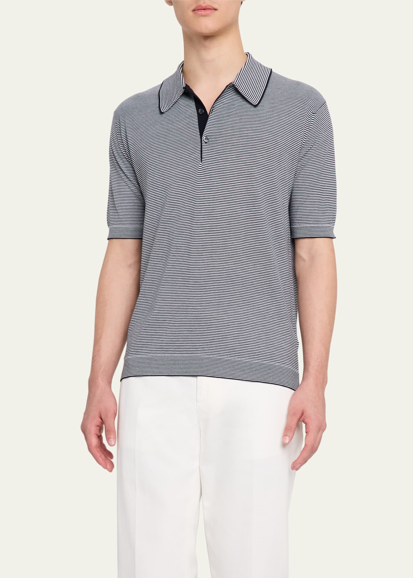 John Smedley Men's Cotton Fine Stripe Polo Shirt Image 4 of 5