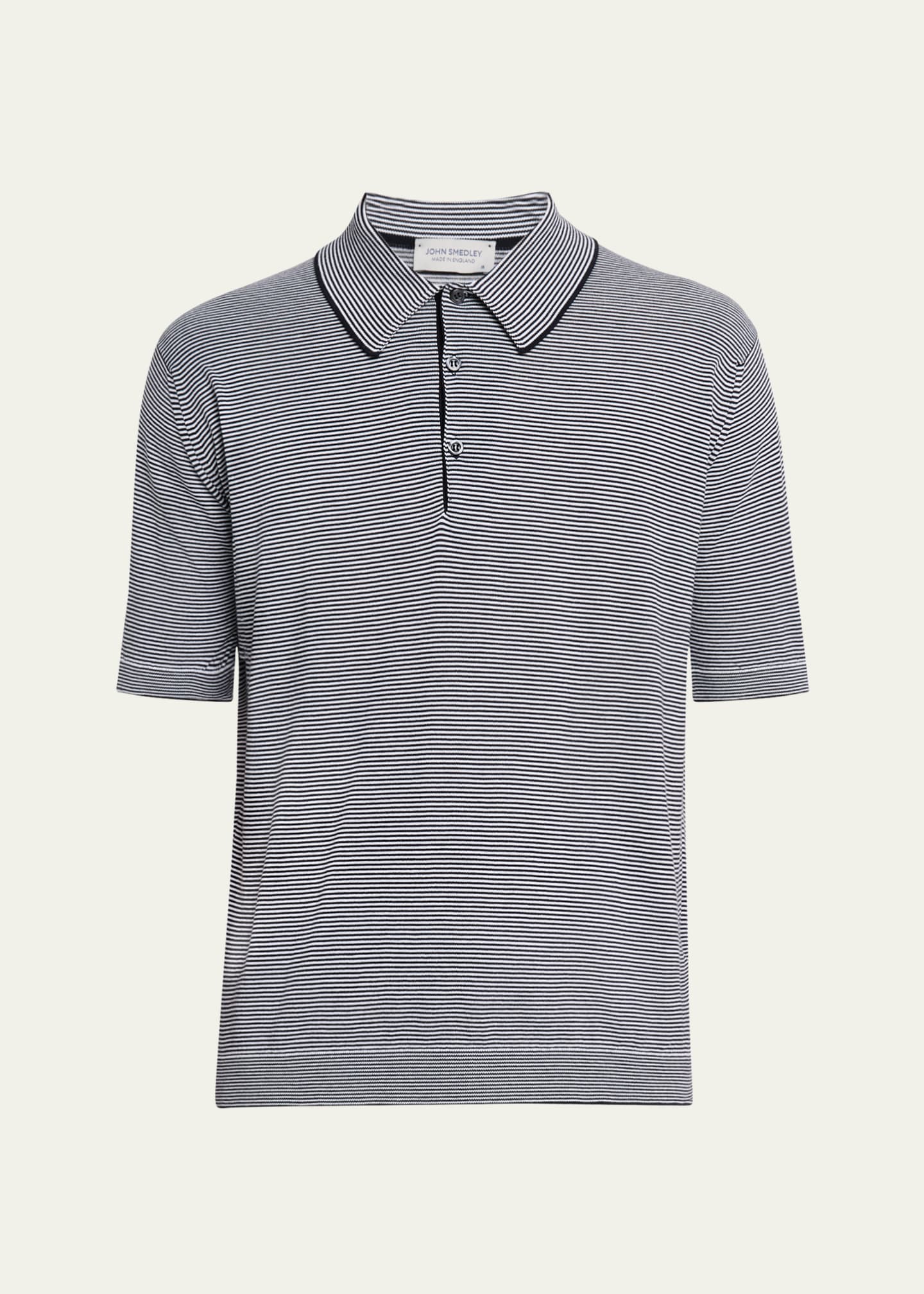 John Smedley Men's Cotton Fine Stripe Polo Shirt Image 1 of 5