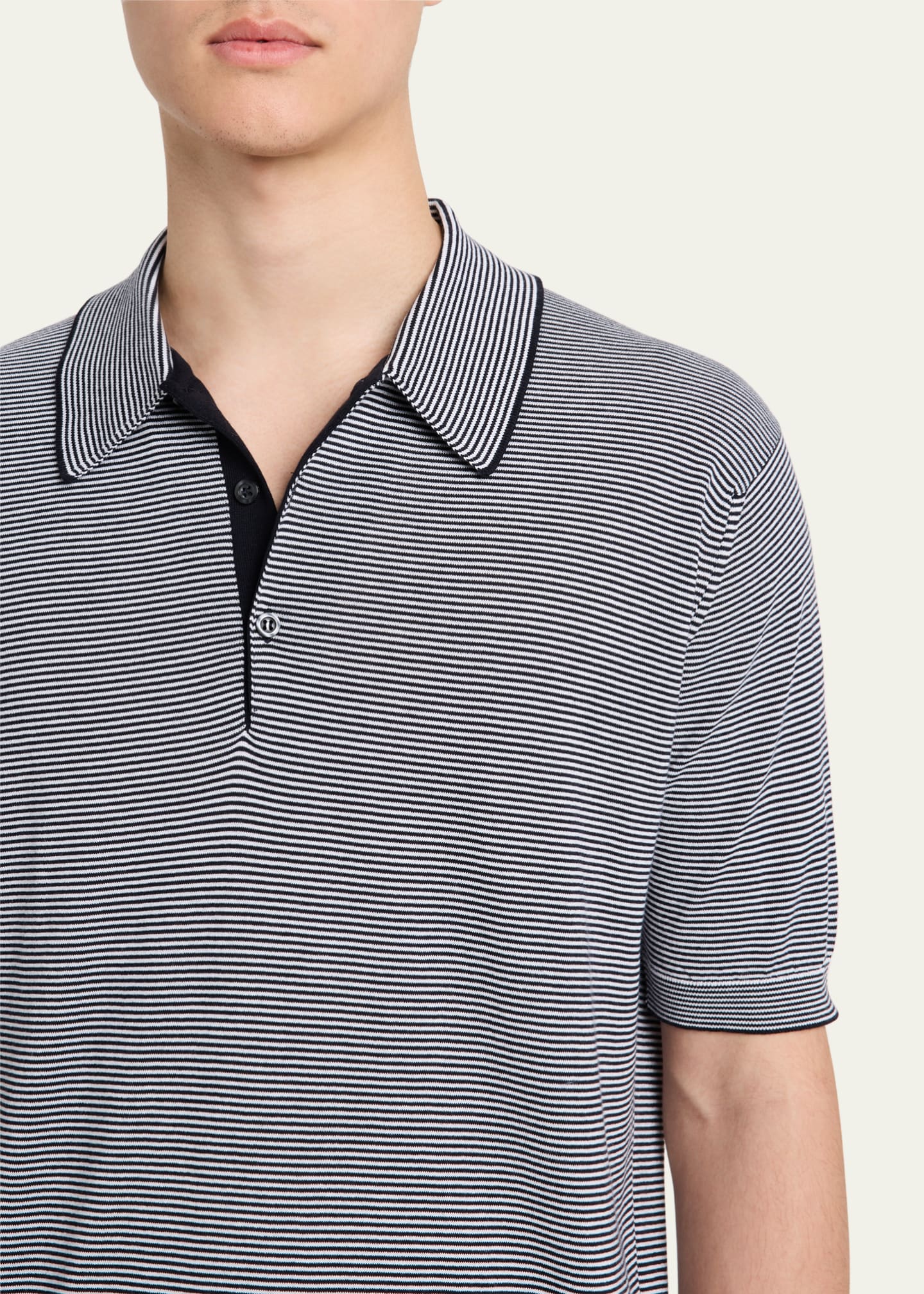 John Smedley Men's Cotton Fine Stripe Polo Shirt Image 5 of 5