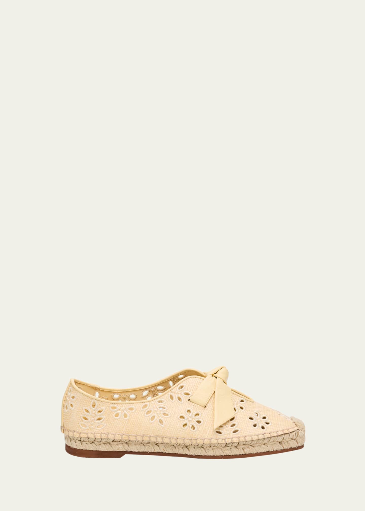 Alexandre Birman Clarita Eyelet Raffia Leather-Knot Espadrilles Image 1 of 4