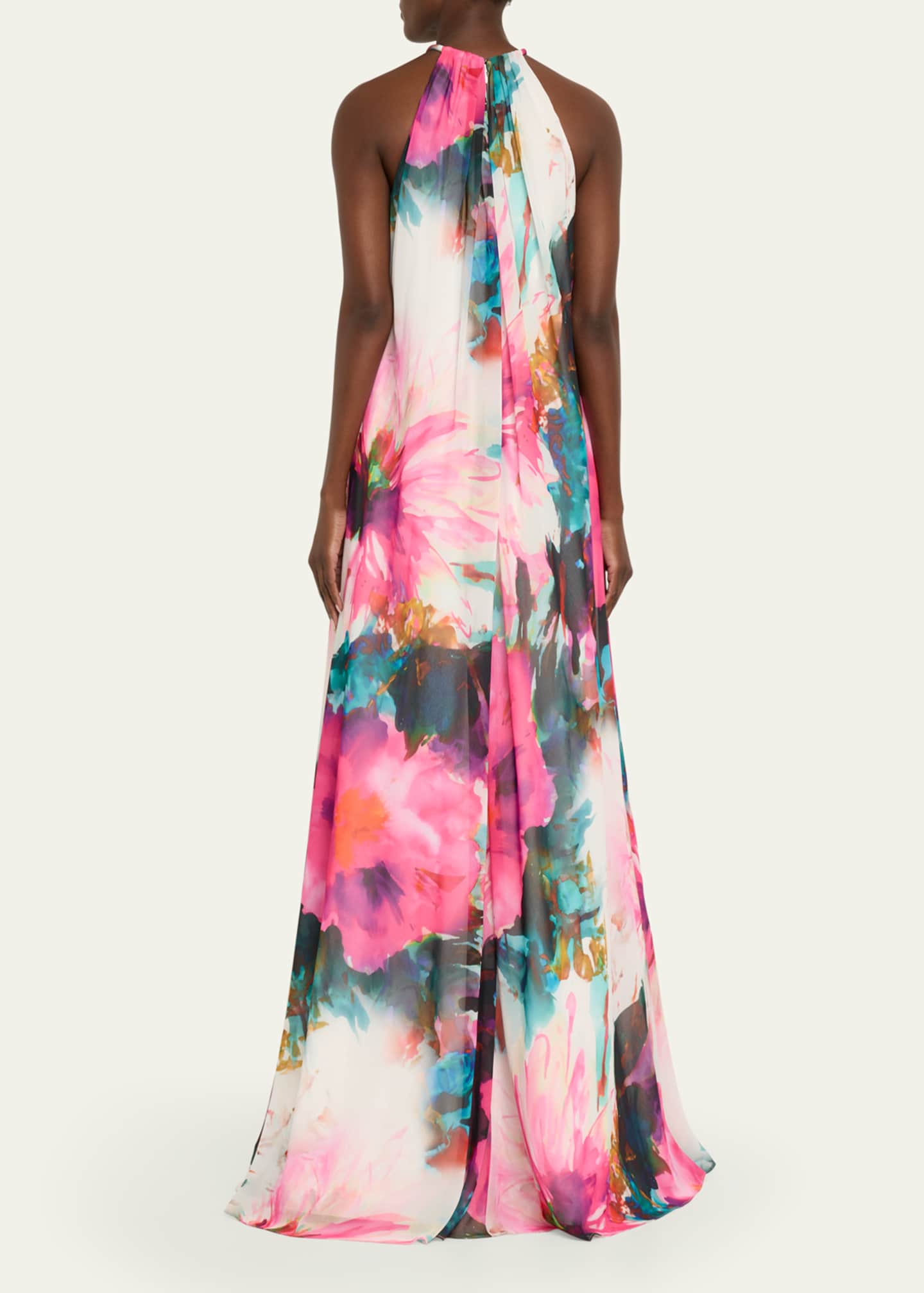 Badgley Mischka Cutout Floral-Print Trapeze Gown Image 3 of 5