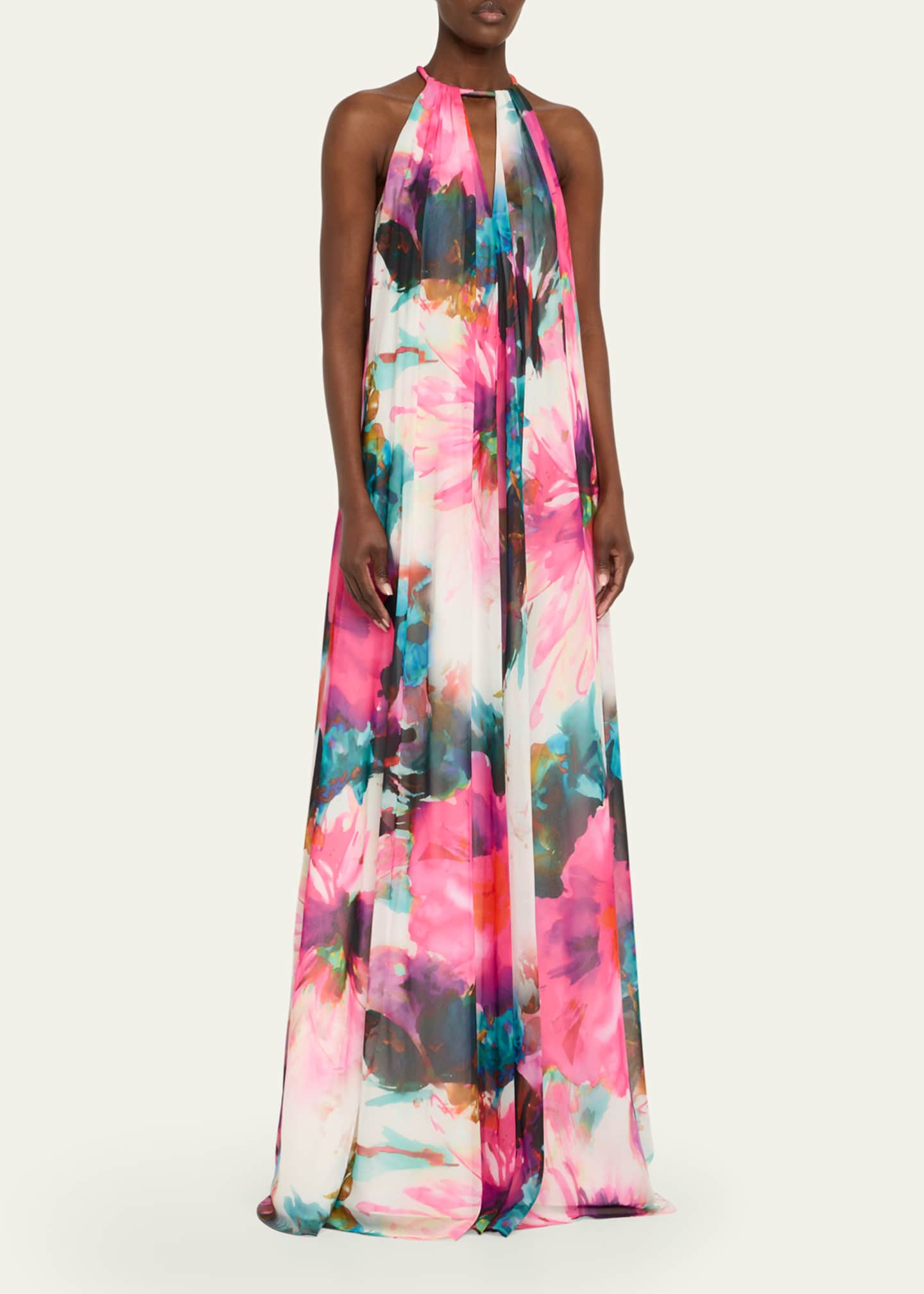 Badgley Mischka Cutout Floral-Print Trapeze Gown Image 4 of 5