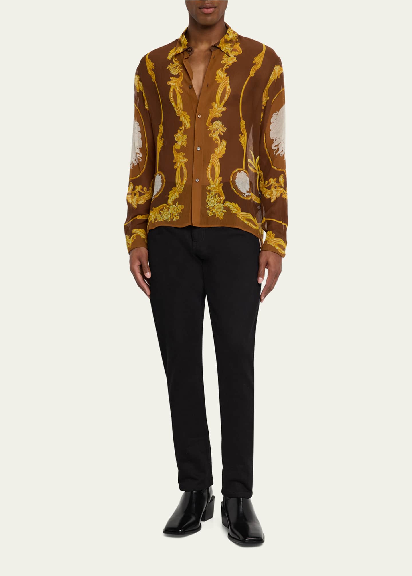 Versace Men's Silk Crepe Medusa Button-Down Shirt Image 2 of 3