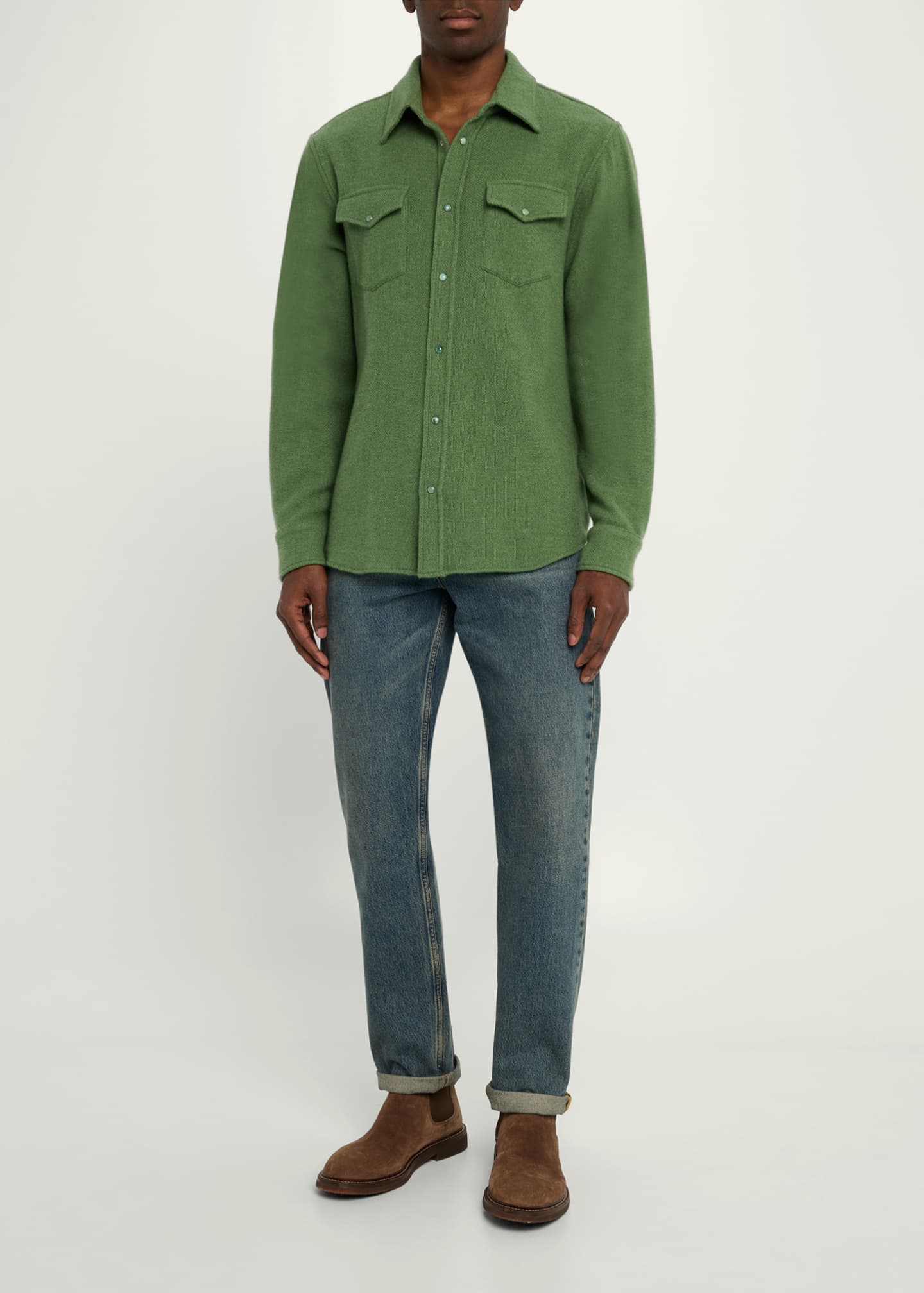 God's True Cashmere Men's Emerald-Snap Sport Shirt Image 2 of 5