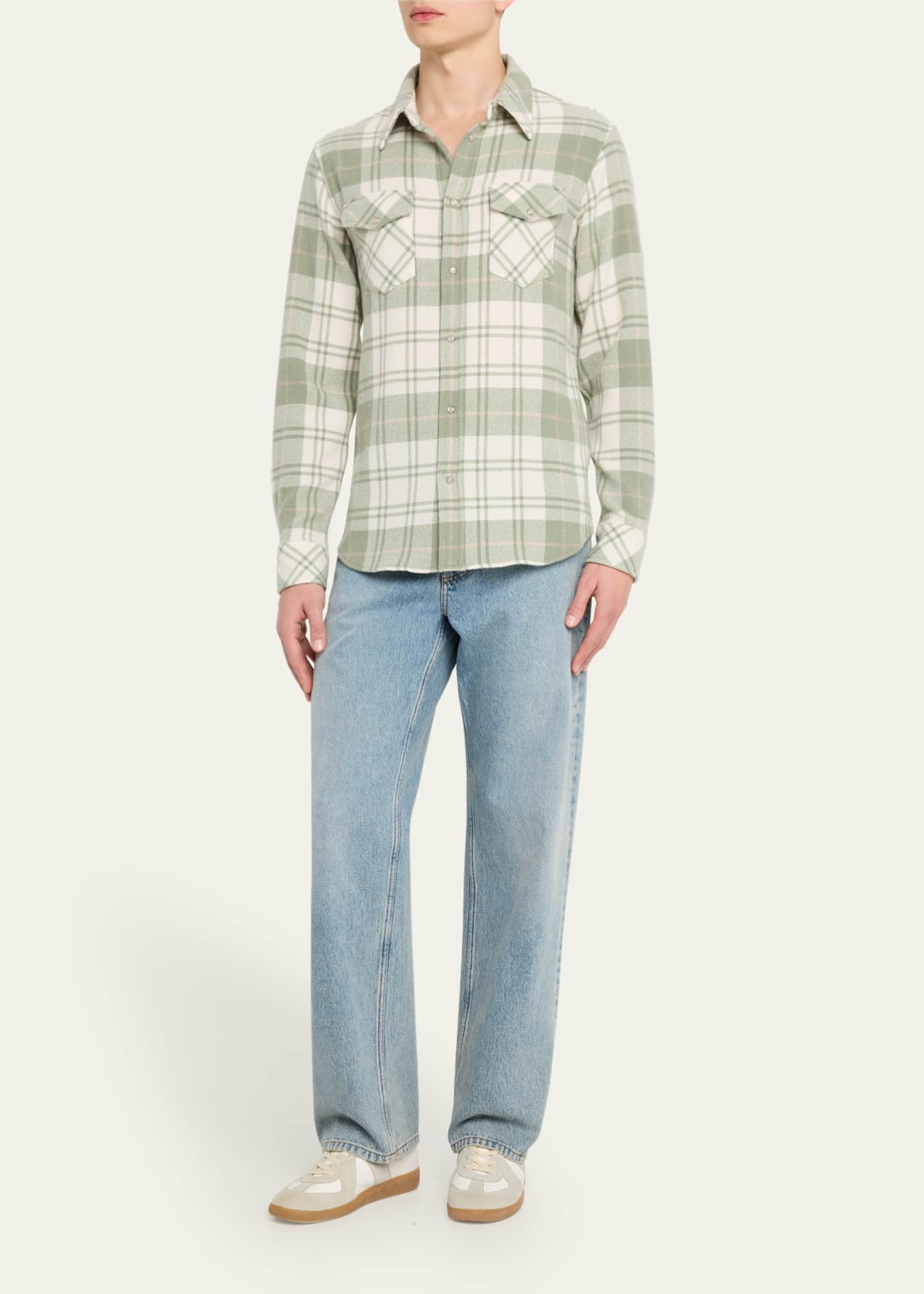 God's True Cashmere Men's Plaid Sport Shirt with Rose Quartz Image 2 of 5