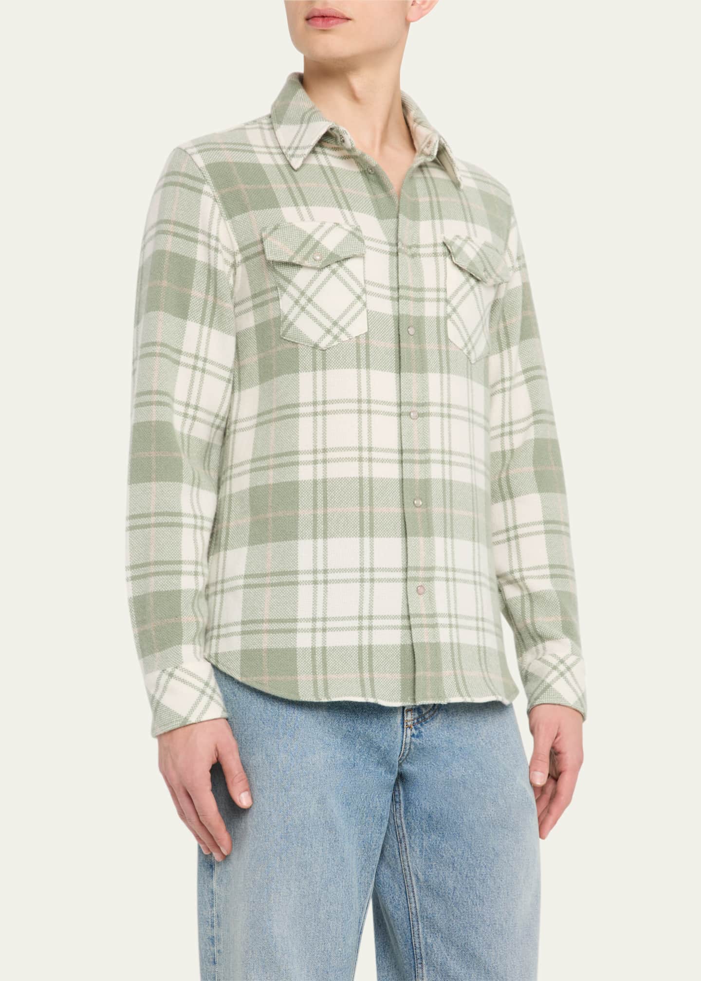 God's True Cashmere Men's Plaid Sport Shirt with Rose Quartz Image 4 of 5