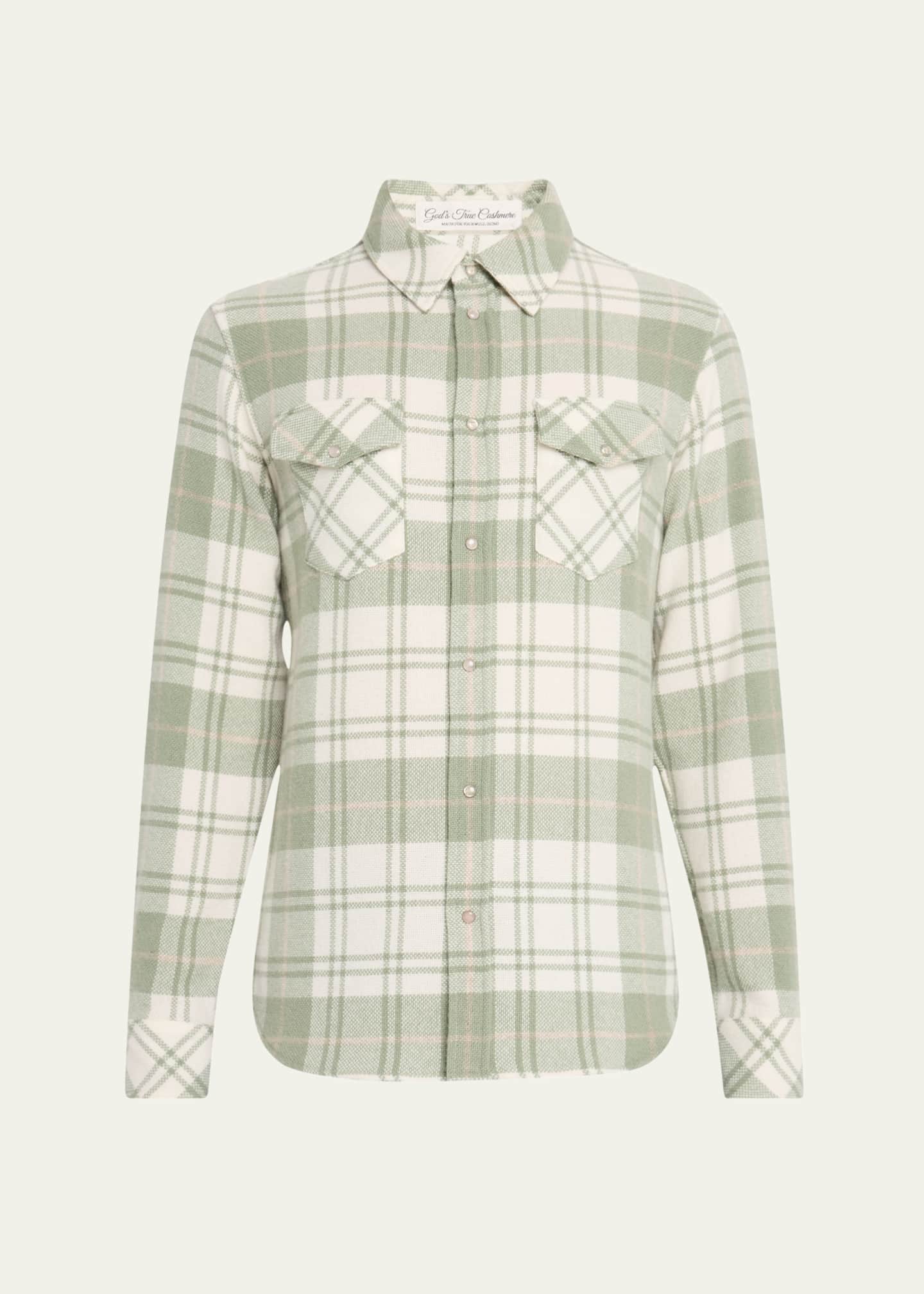 God's True Cashmere Men's Plaid Sport Shirt with Rose Quartz Image 1 of 5