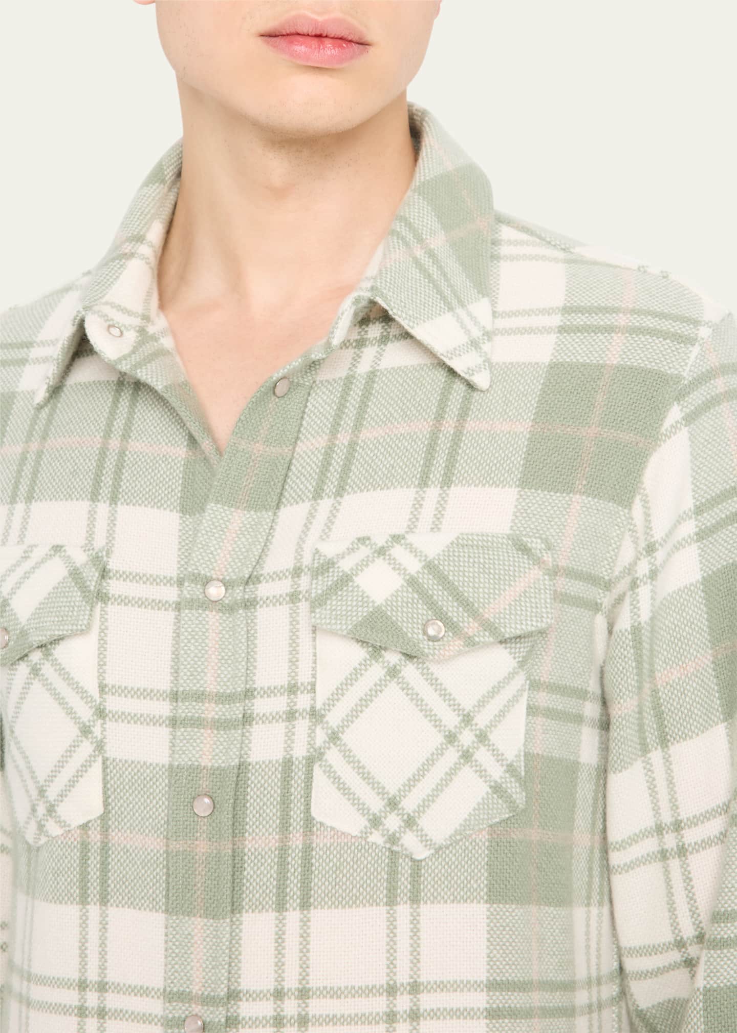 God's True Cashmere Men's Plaid Sport Shirt with Rose Quartz Image 5 of 5