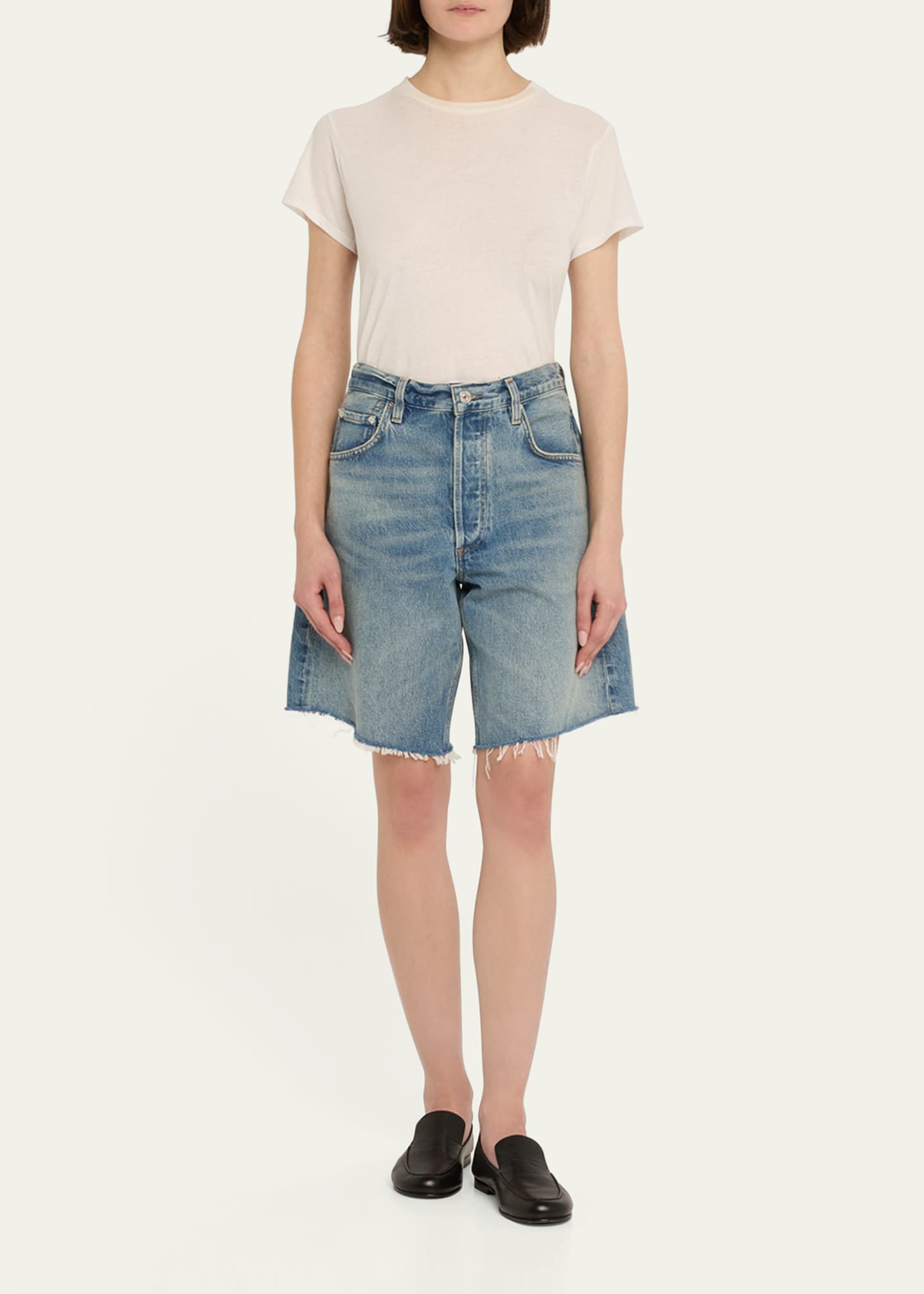 Citizens of Humanity Ayla Frayed Long Denim Shorts Image 2 of 5