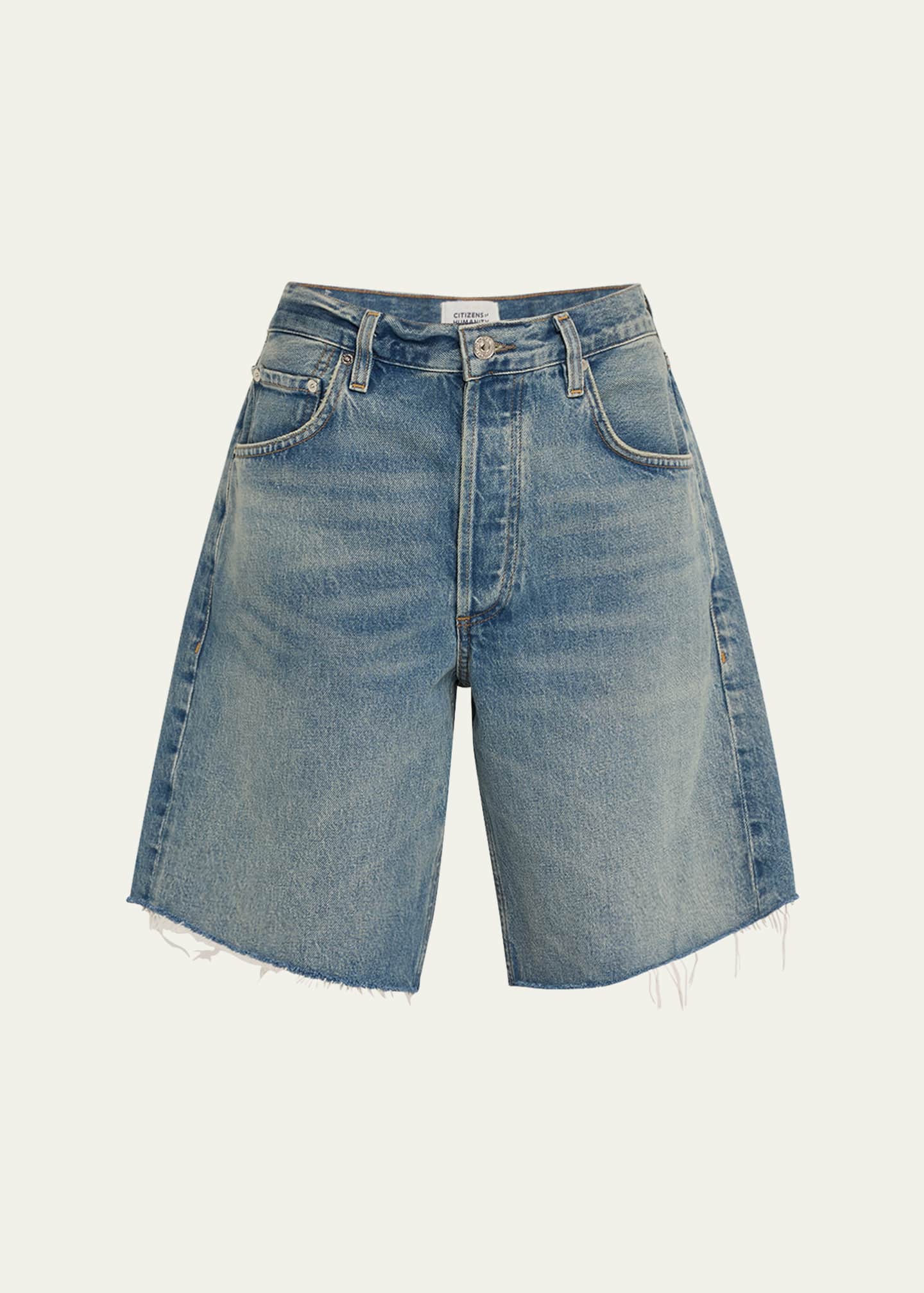 Citizens of Humanity Ayla Frayed Long Denim Shorts Image 1 of 5