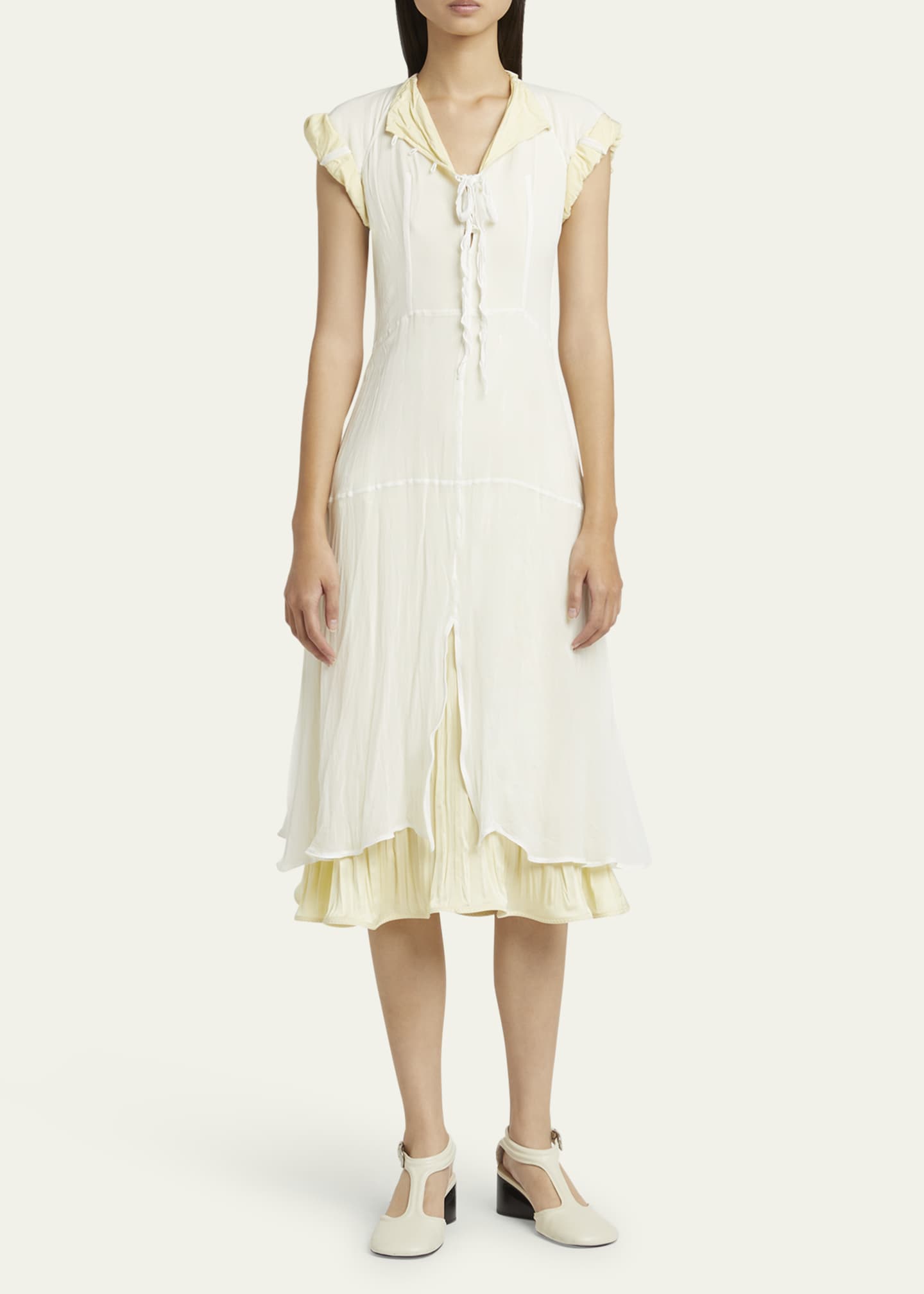 Jil Sander Pleated Crush Double Layered Backless Midi Dress Image 2 of 5