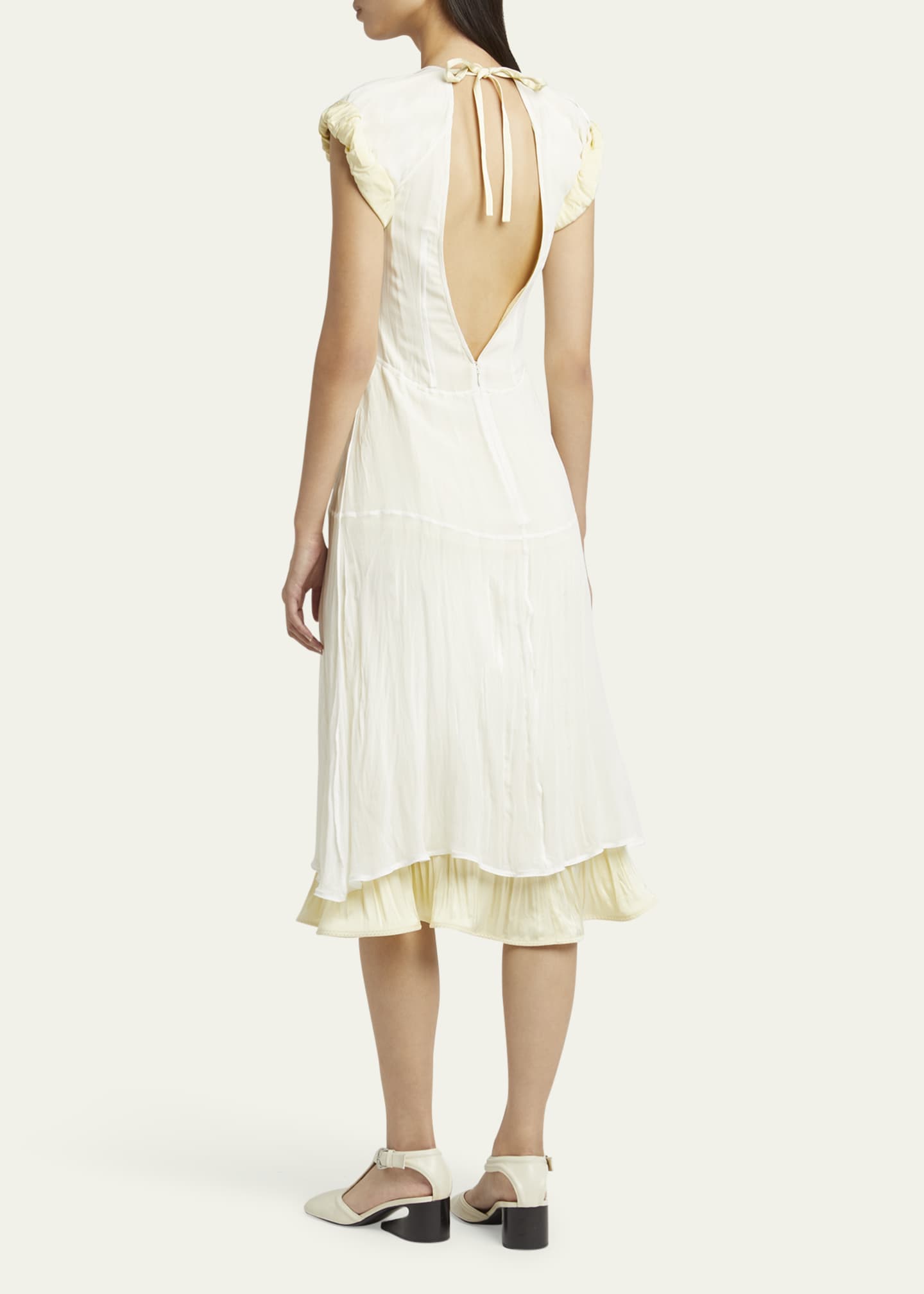 Jil Sander Pleated Crush Double Layered Backless Midi Dress Image 3 of 5
