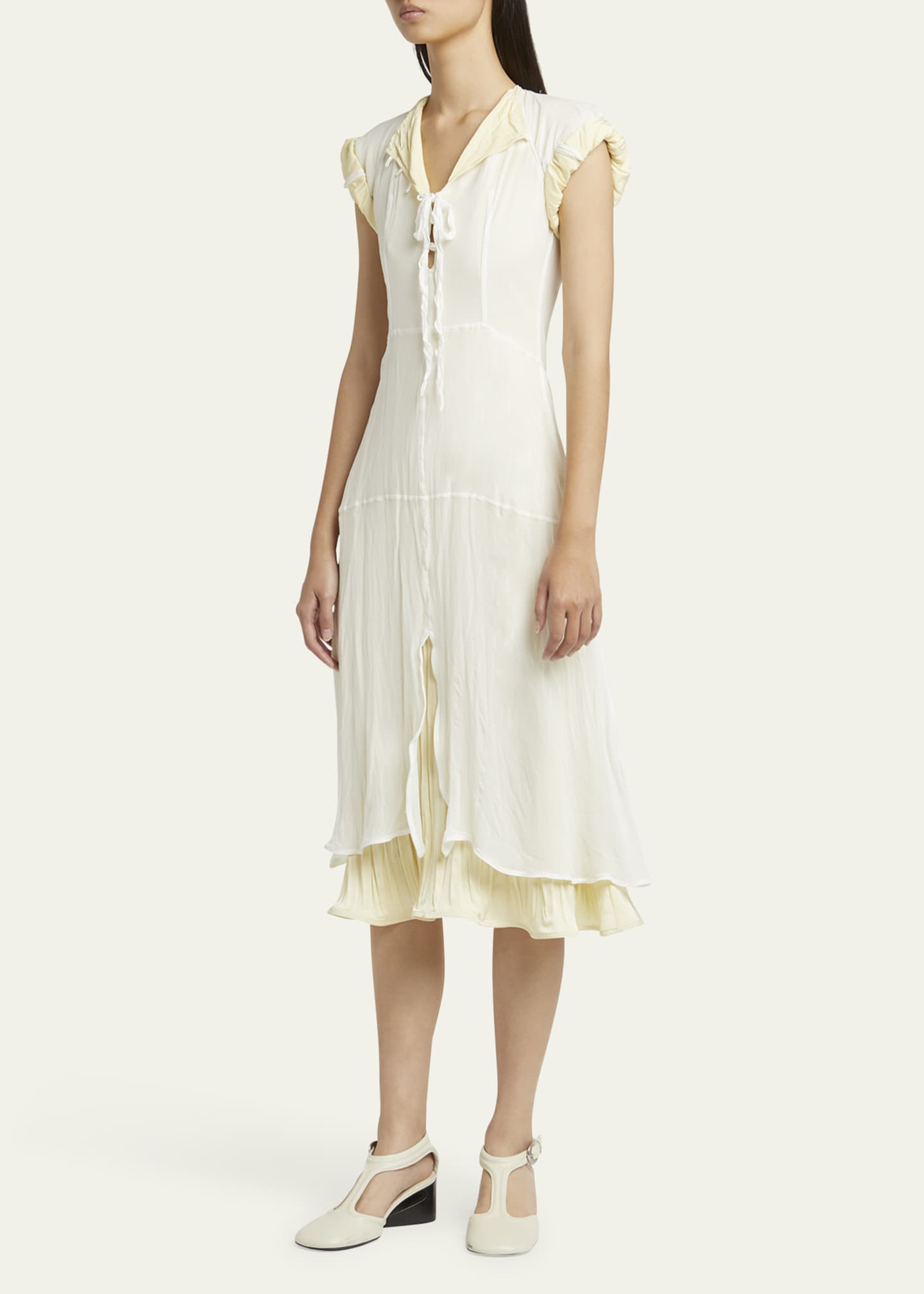 Jil Sander Pleated Crush Double Layered Backless Midi Dress Image 4 of 5