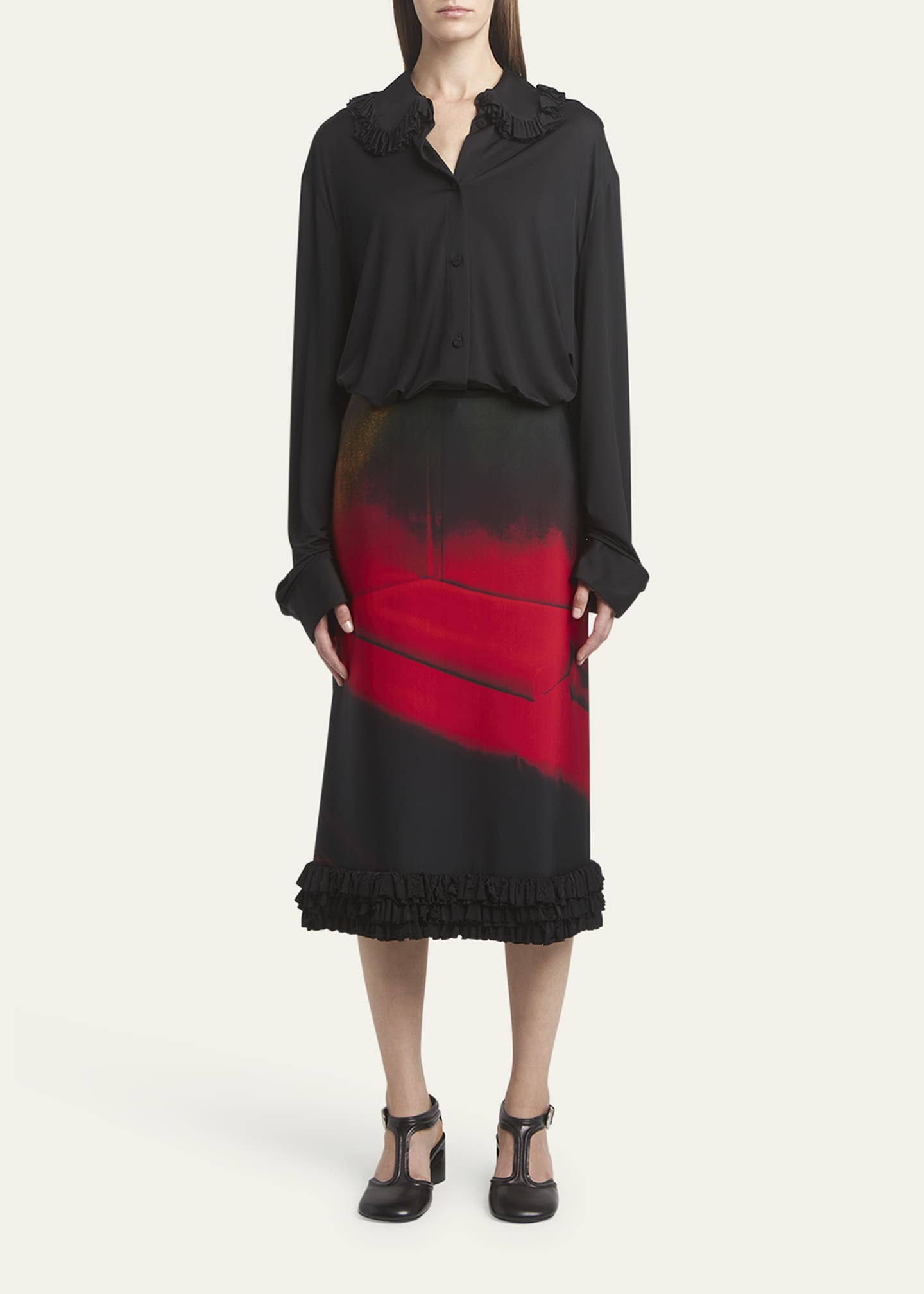 Jil Sander Abstract Straight Ruched Midi Skirt Image 2 of 5