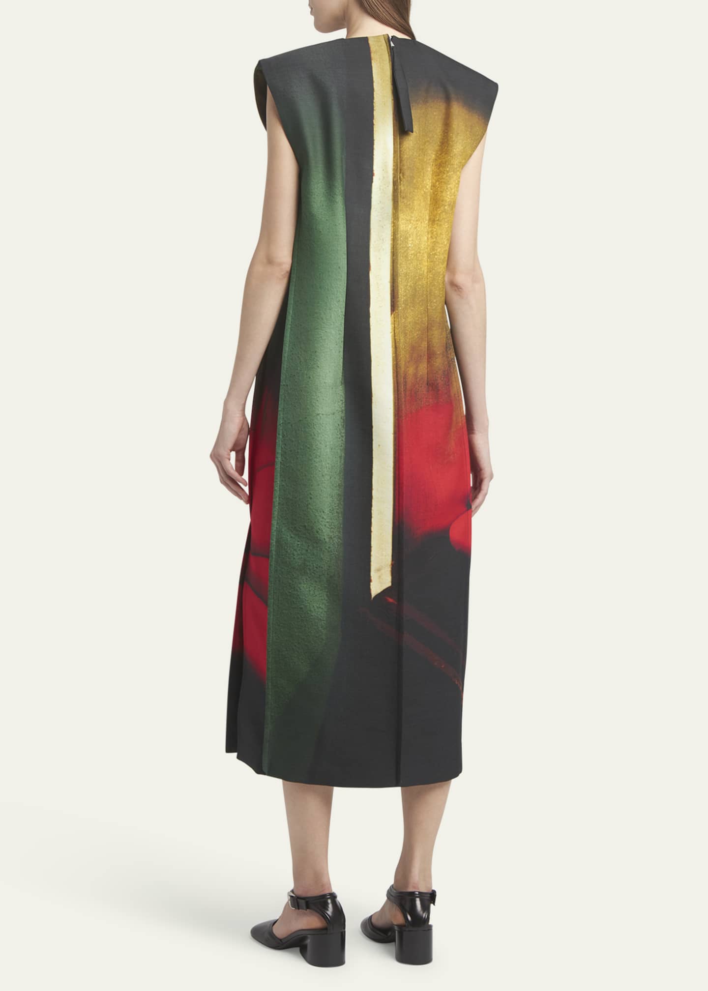 Jil Sander Abstract Deep V-Neck Sleeveless Midi Wool Dress Image 3 of 5