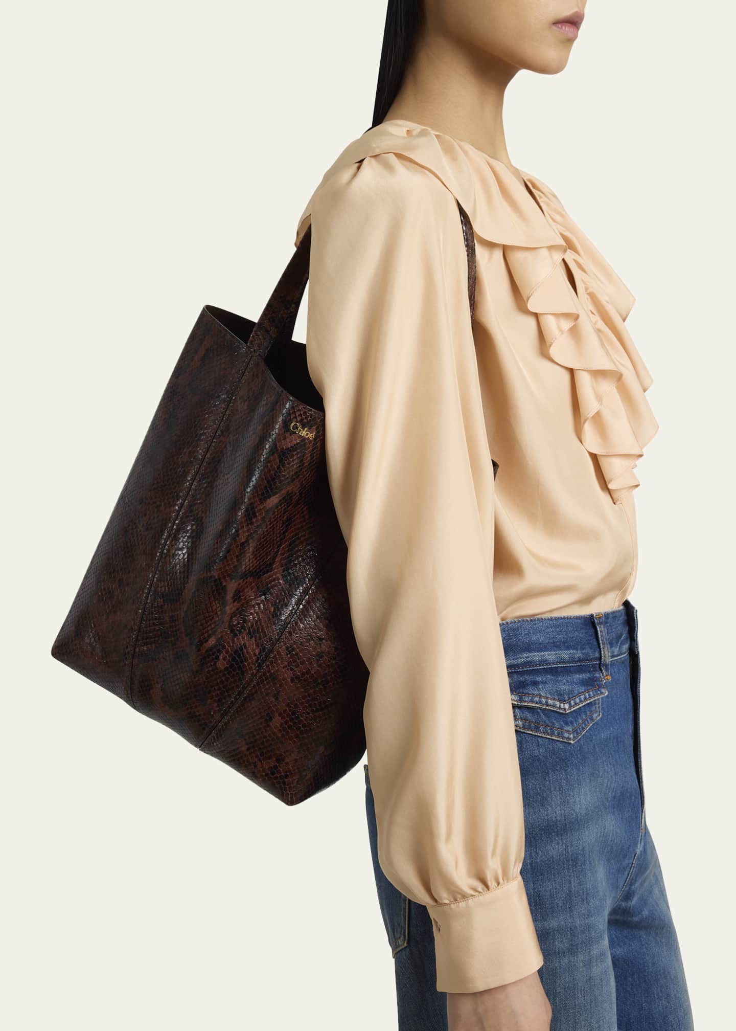 Chloe Spin Small Tote Bag in Python-Effect Leather Image 2 of 6