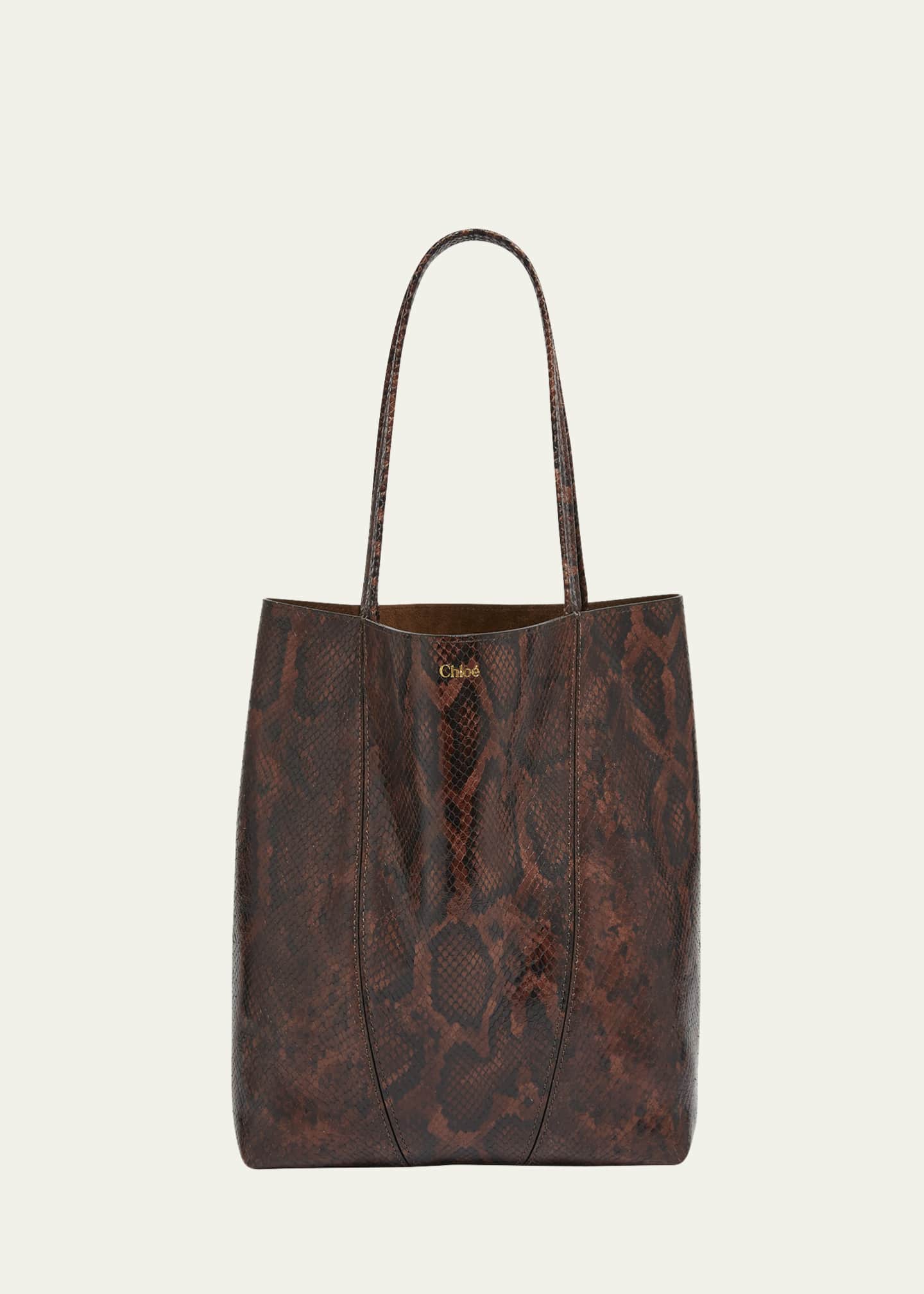 Chloe Spin Small Tote Bag in Python-Effect Leather Image 1 of 6