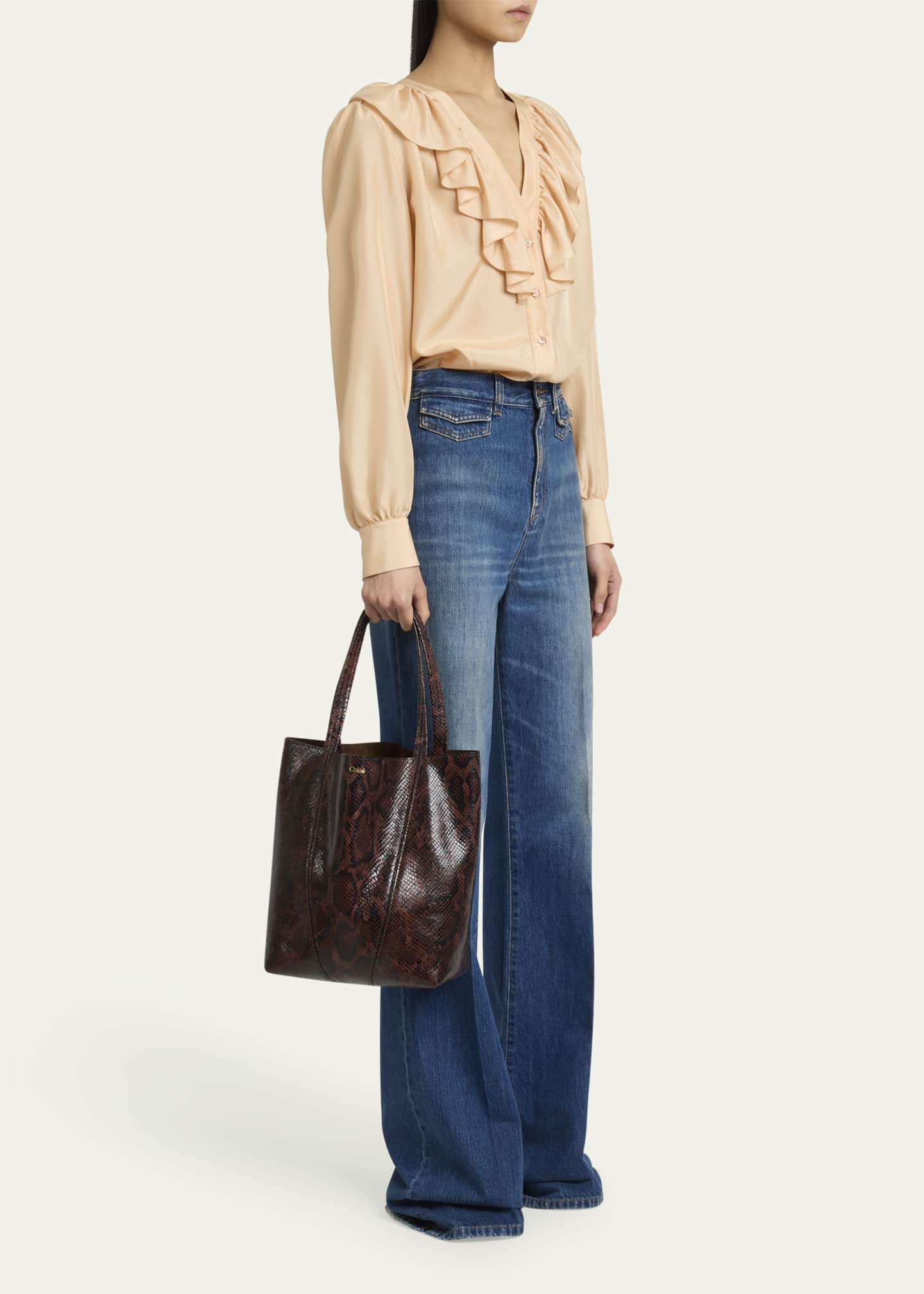 Chloe Spin Small Tote Bag in Python-Effect Leather Image 5 of 6