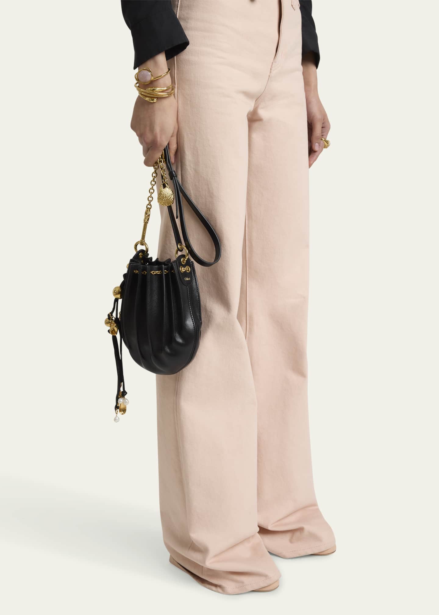 Chloe Sea Treasures Pleated Crossbody Bag in Leather Image 2 of 6