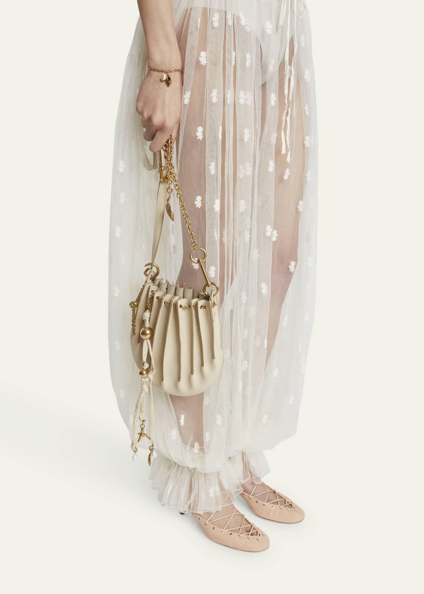 Chloe Sea Treasures Pleated Crossbody Bag in Leather Image 2 of 6