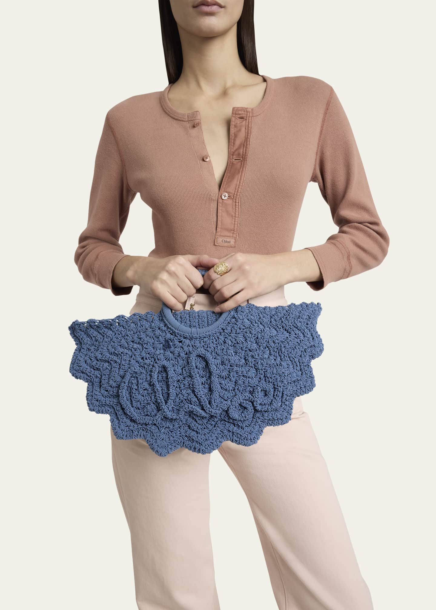 Chloe Passementerie Crochet Top-Handle Bag in Fabric Image 2 of 6