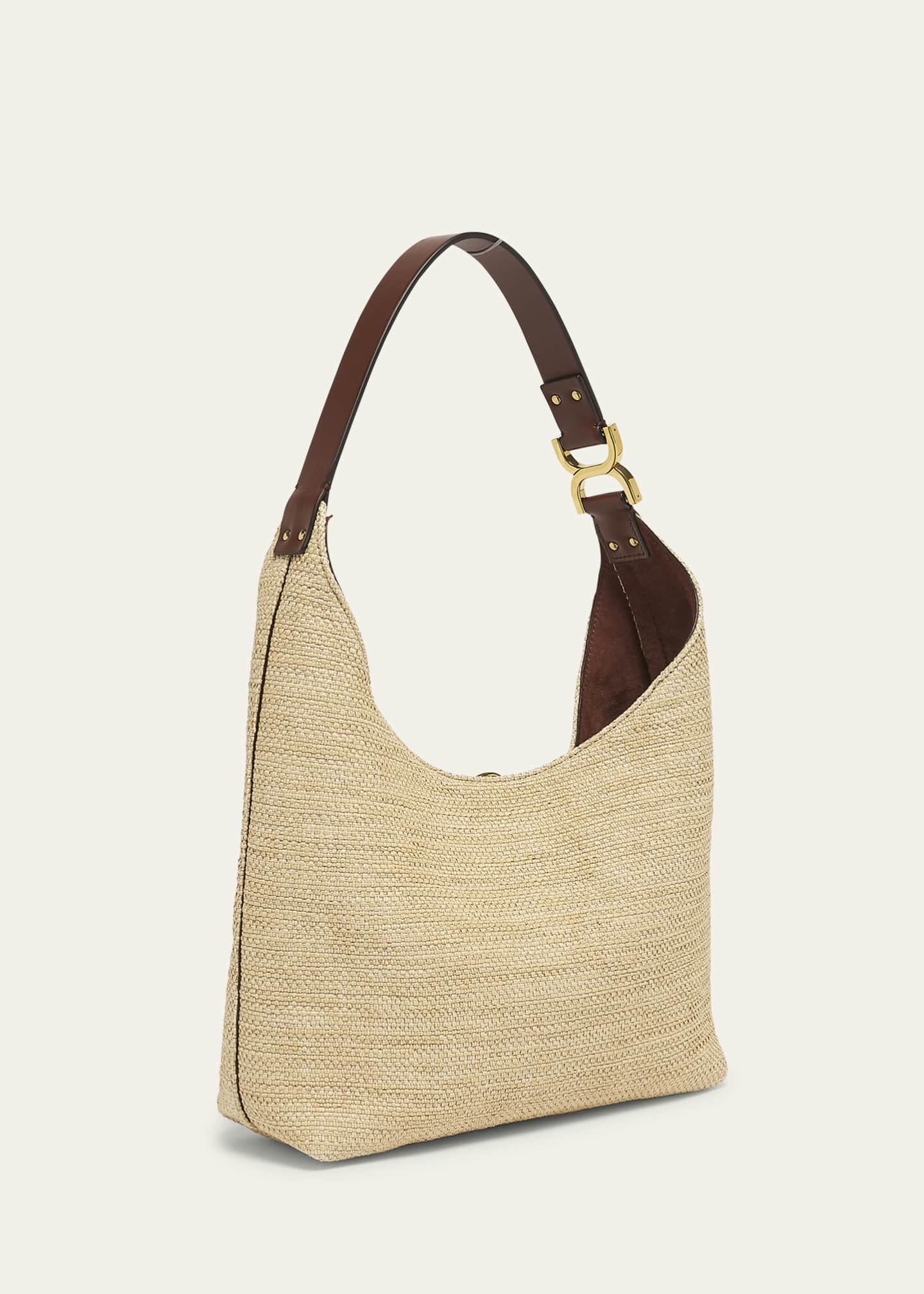 Chloe Marcie Shoulder Bag in Raffia Fabric and Leather Image 3 of 6