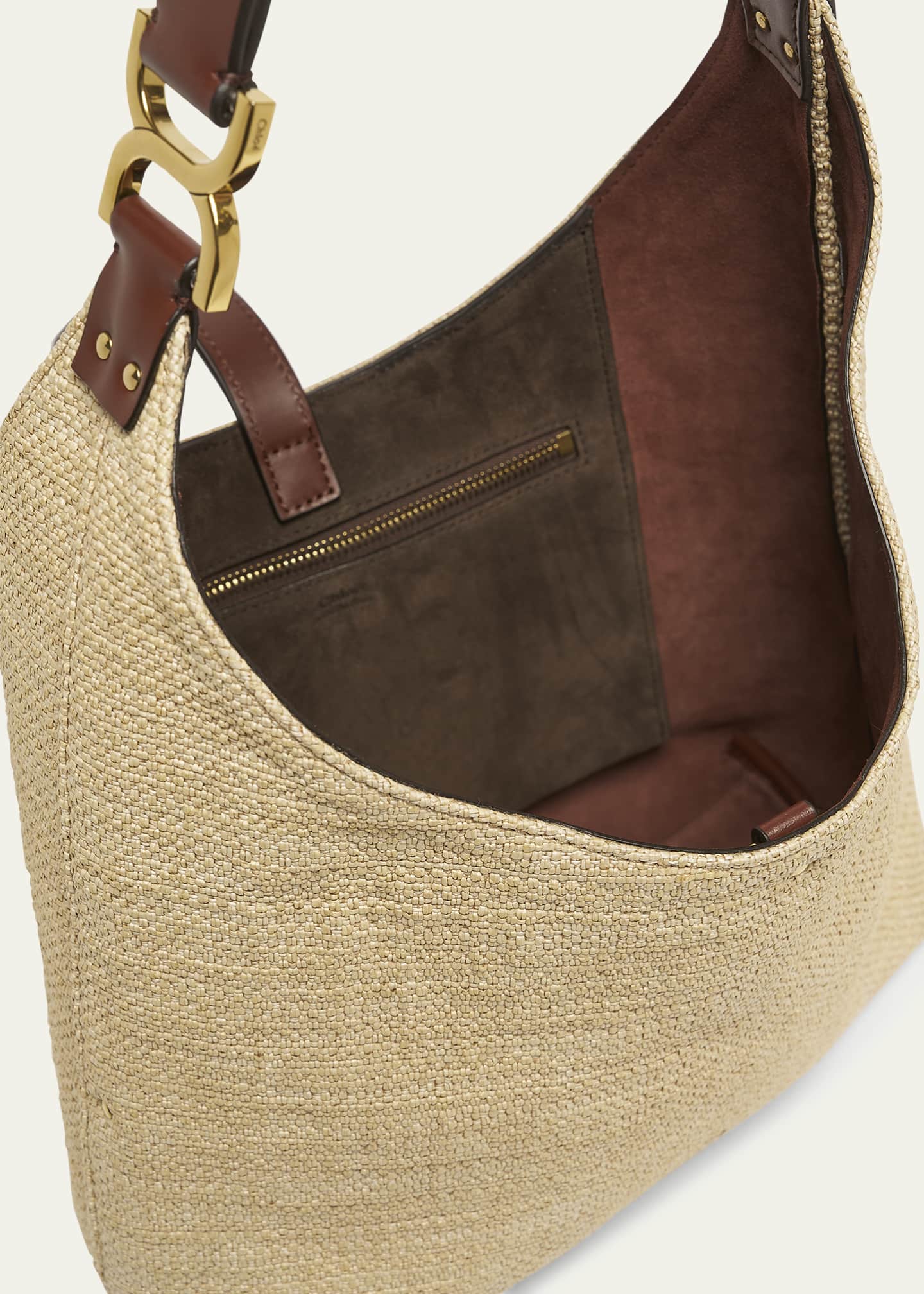 Chloe Marcie Shoulder Bag in Raffia Fabric and Leather Image 4 of 6