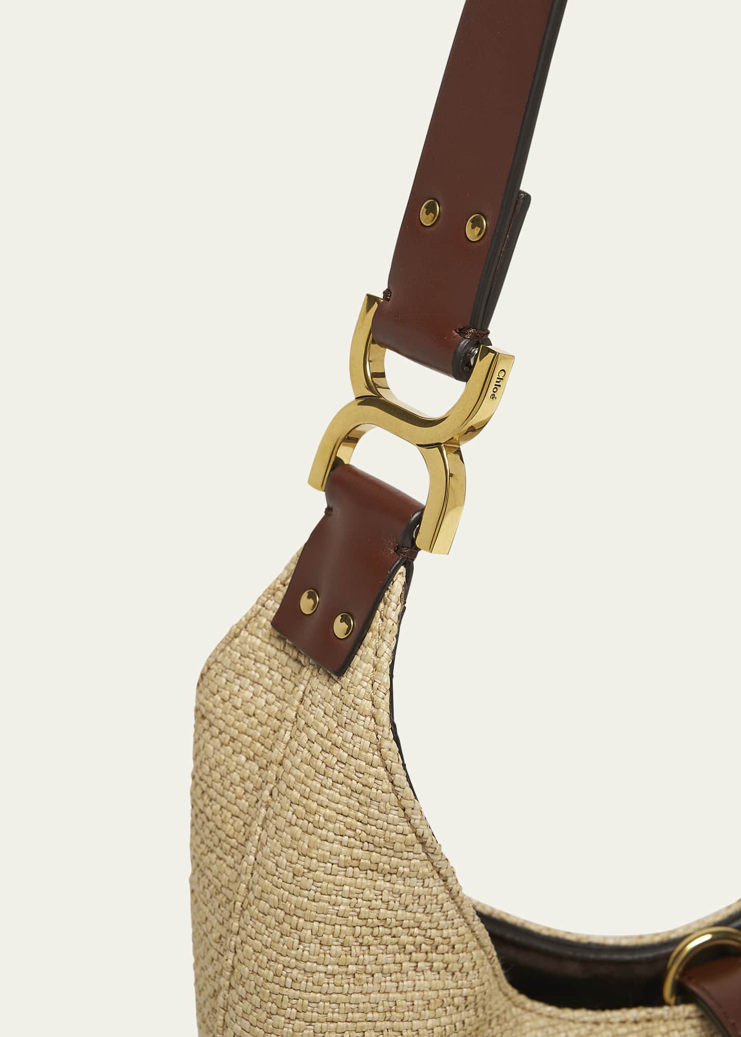 Chloe Marcie Shoulder Bag in Raffia Fabric and Leather Image 6 of 6