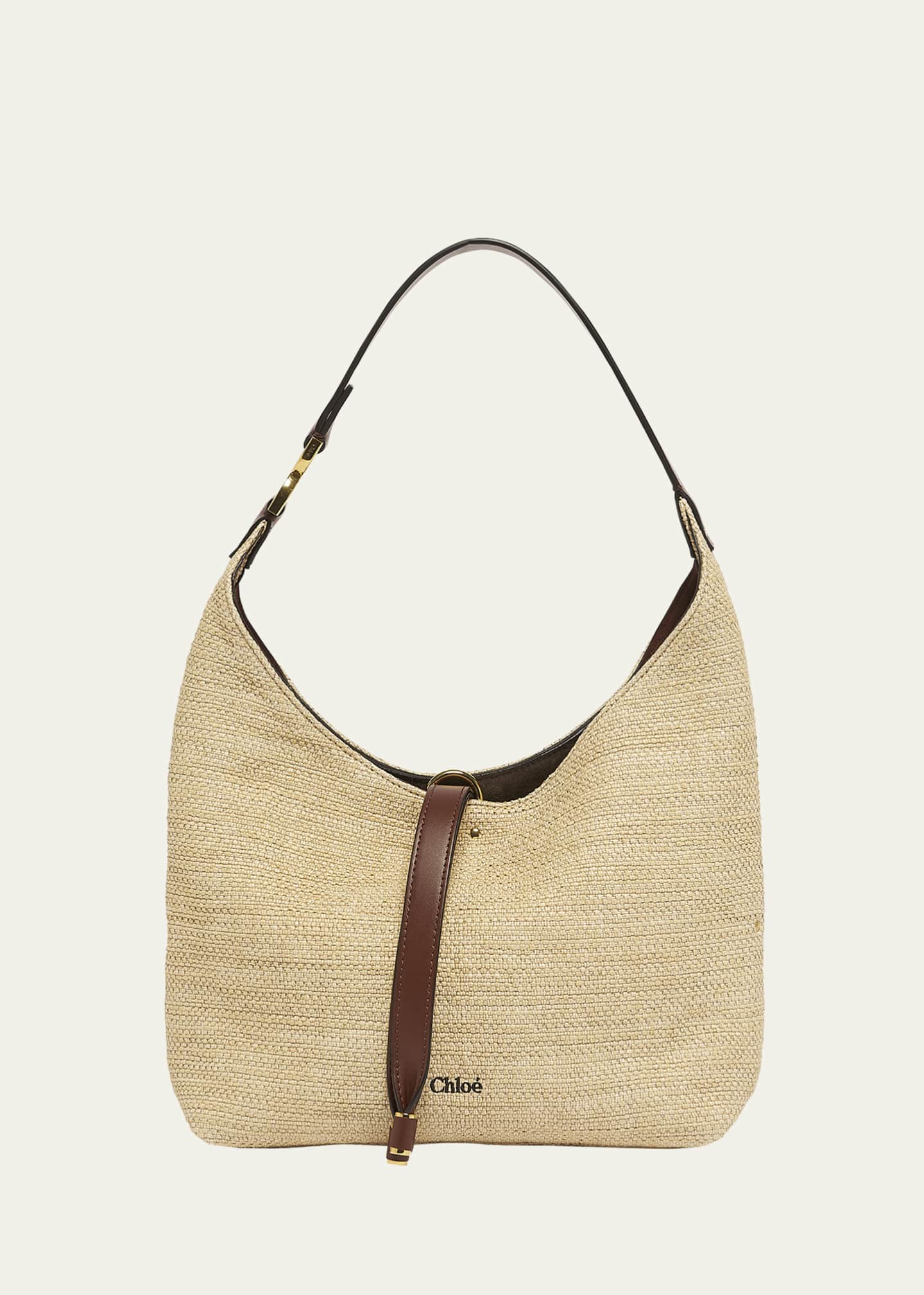 Chloe Marcie Shoulder Bag in Raffia Fabric and Leather Image 1 of 6