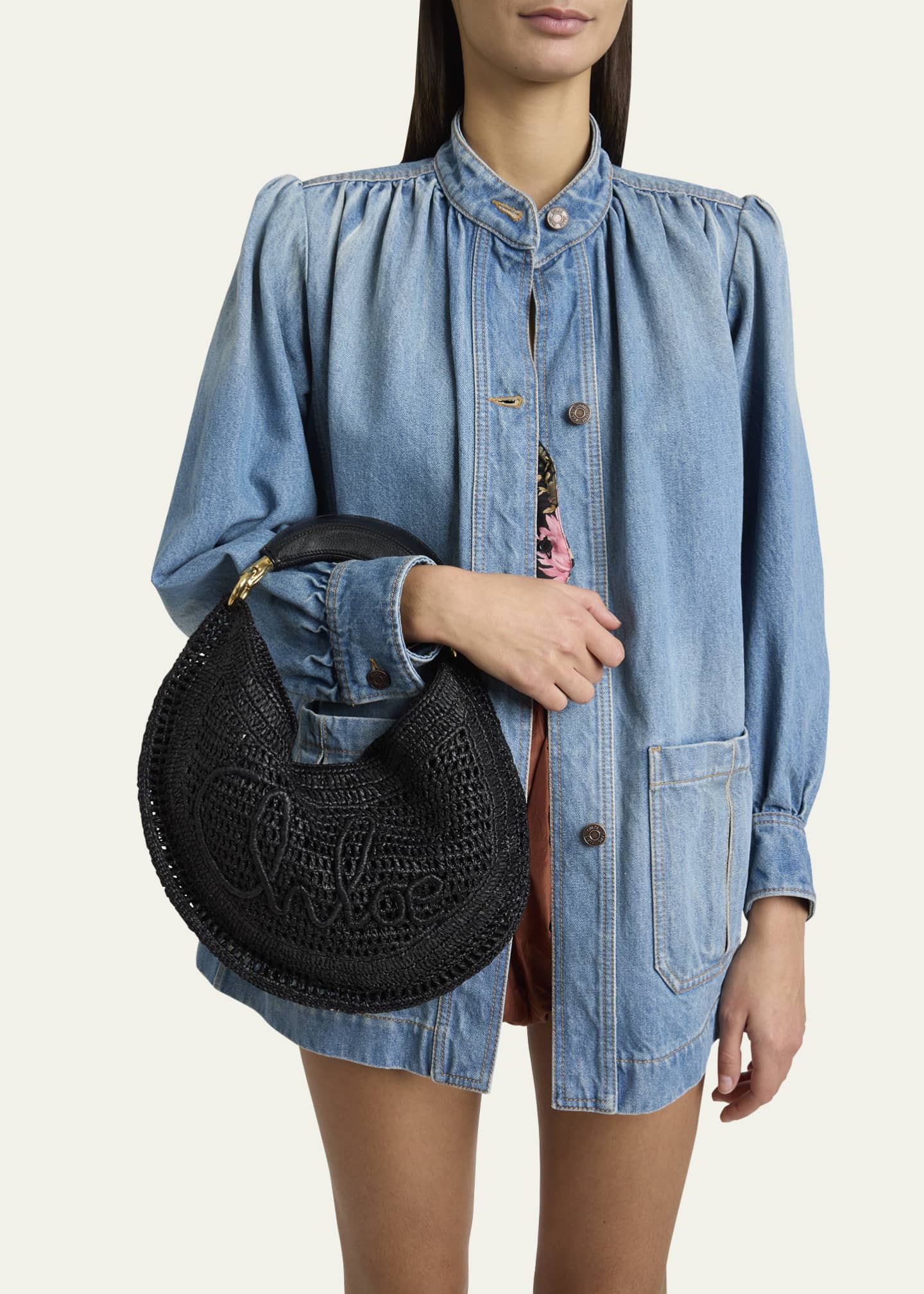Chloe Summer Banana Top-Handle Bag in Crochet Fabric Image 2 of 6
