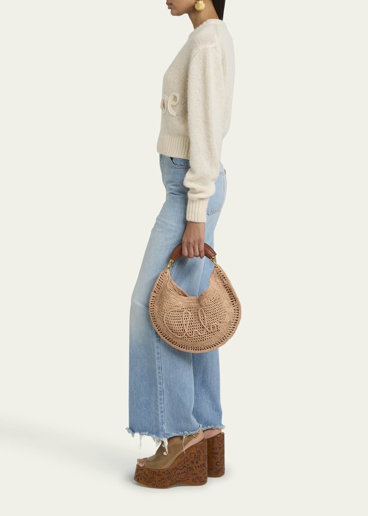 Chloe Summer Banana Top-Handle Bag in Crochet Fabric Image 5 of 6
