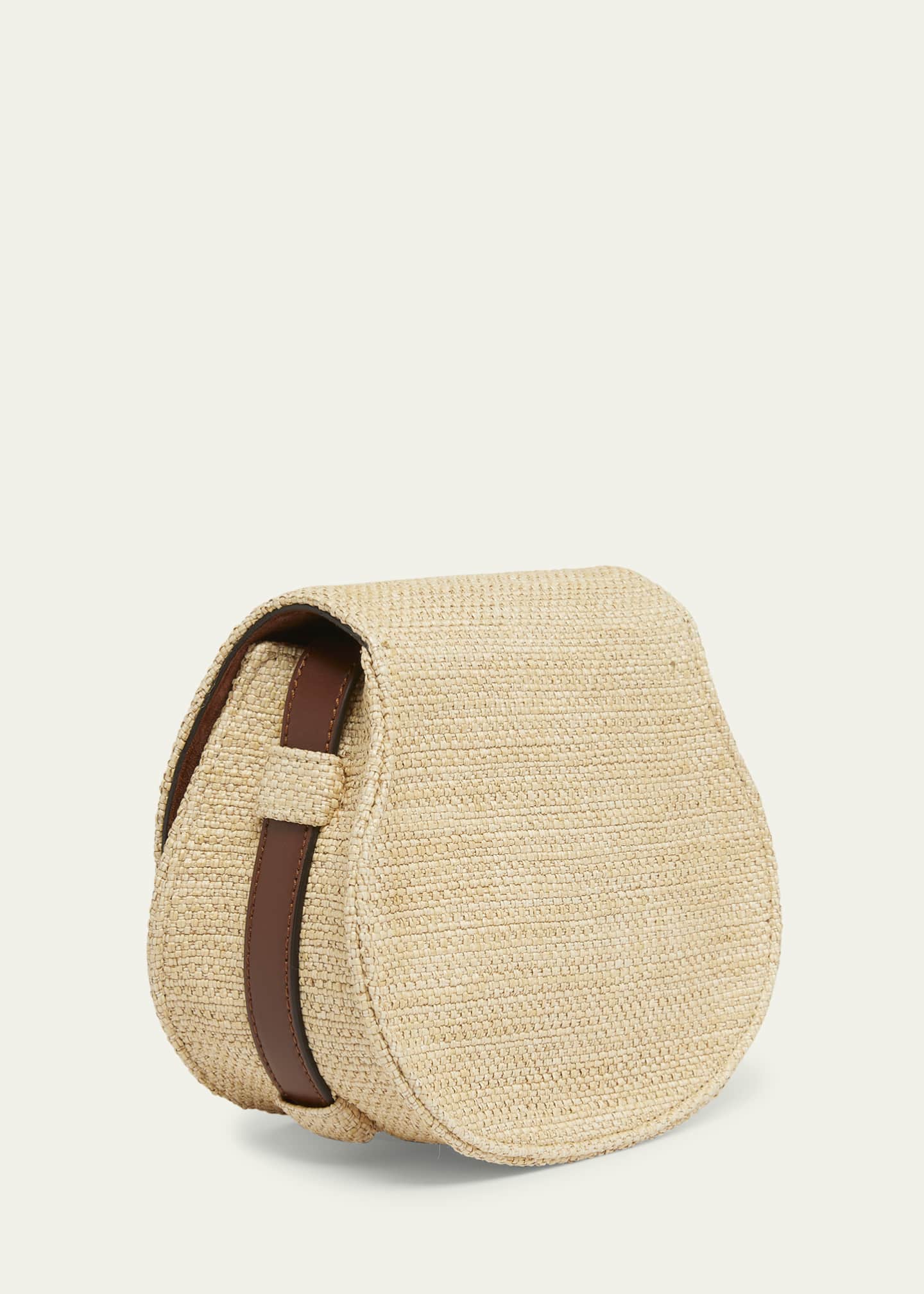 Chloe Marcie Flap Saddle Crossbody Bag in Raffia Fabric and Leather Image 3 of 6