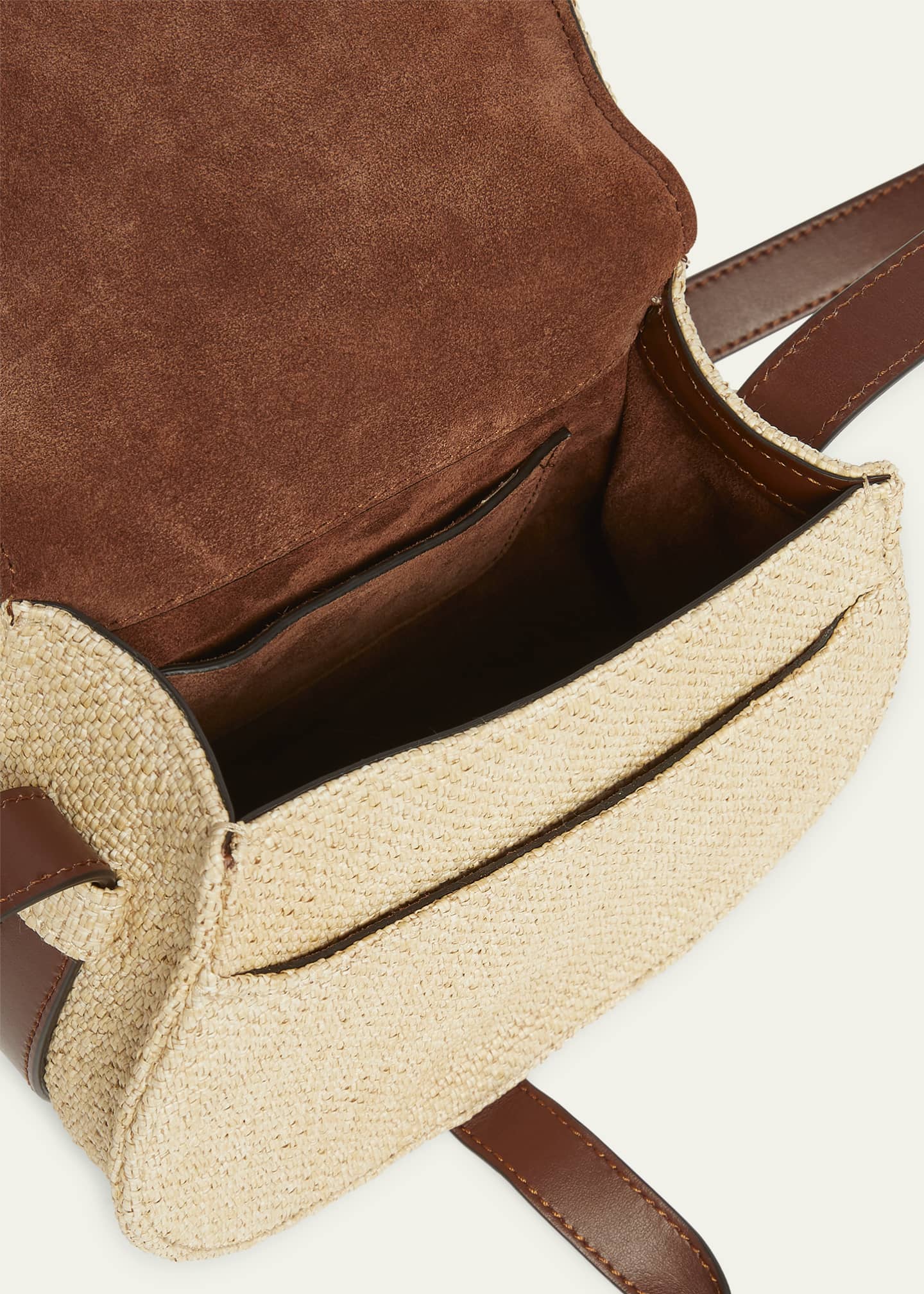 Chloe Marcie Flap Saddle Crossbody Bag in Raffia Fabric and Leather Image 4 of 6