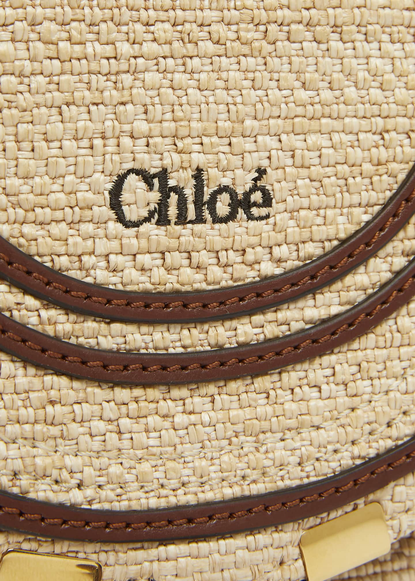 Chloe Marcie Flap Saddle Crossbody Bag in Raffia Fabric and Leather Image 6 of 6