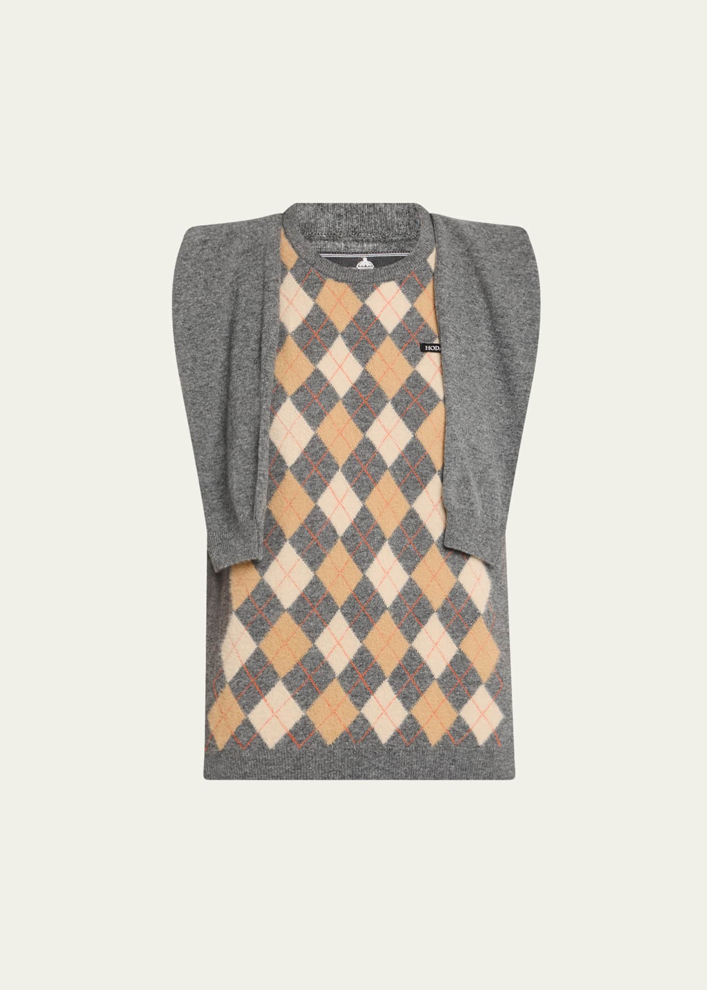 HODAKOVA Argyle Knitted Draped-Sleeve Sweater Vest