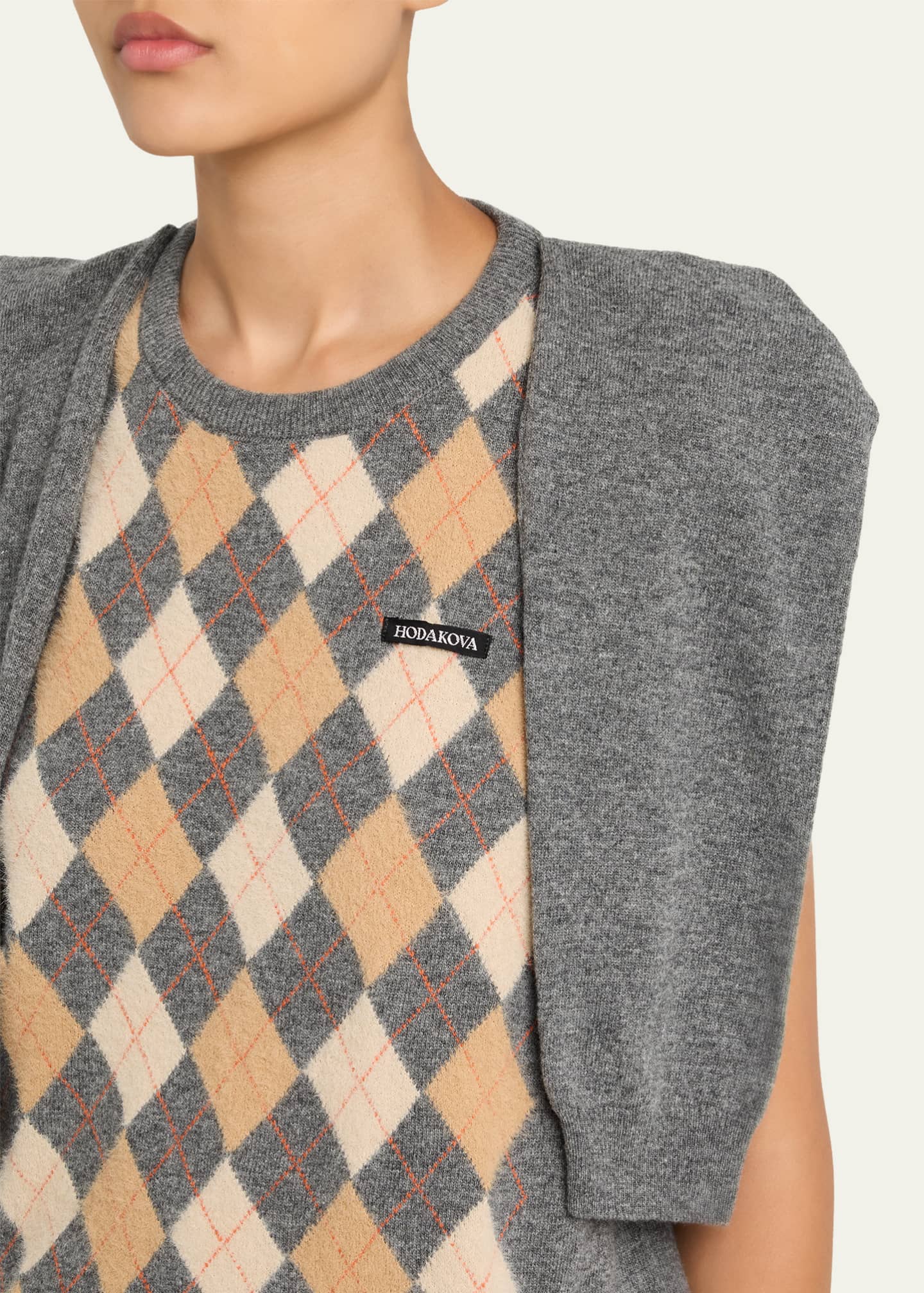 HODAKOVA Argyle Knitted Draped-Sleeve Sweater Vest - Bergdorf Goodman