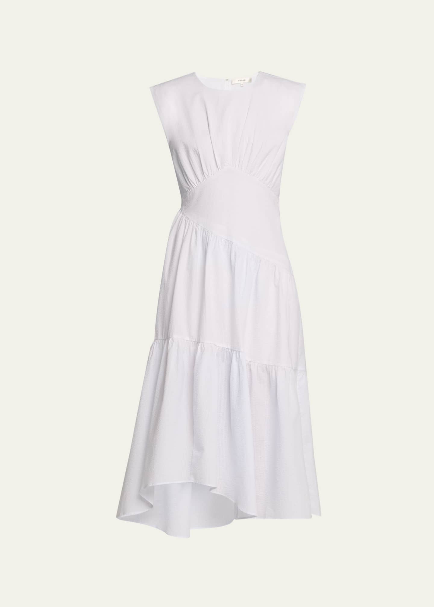 FRAME The Seersucker Gathered Seam Midi Dress Image 1 of 5