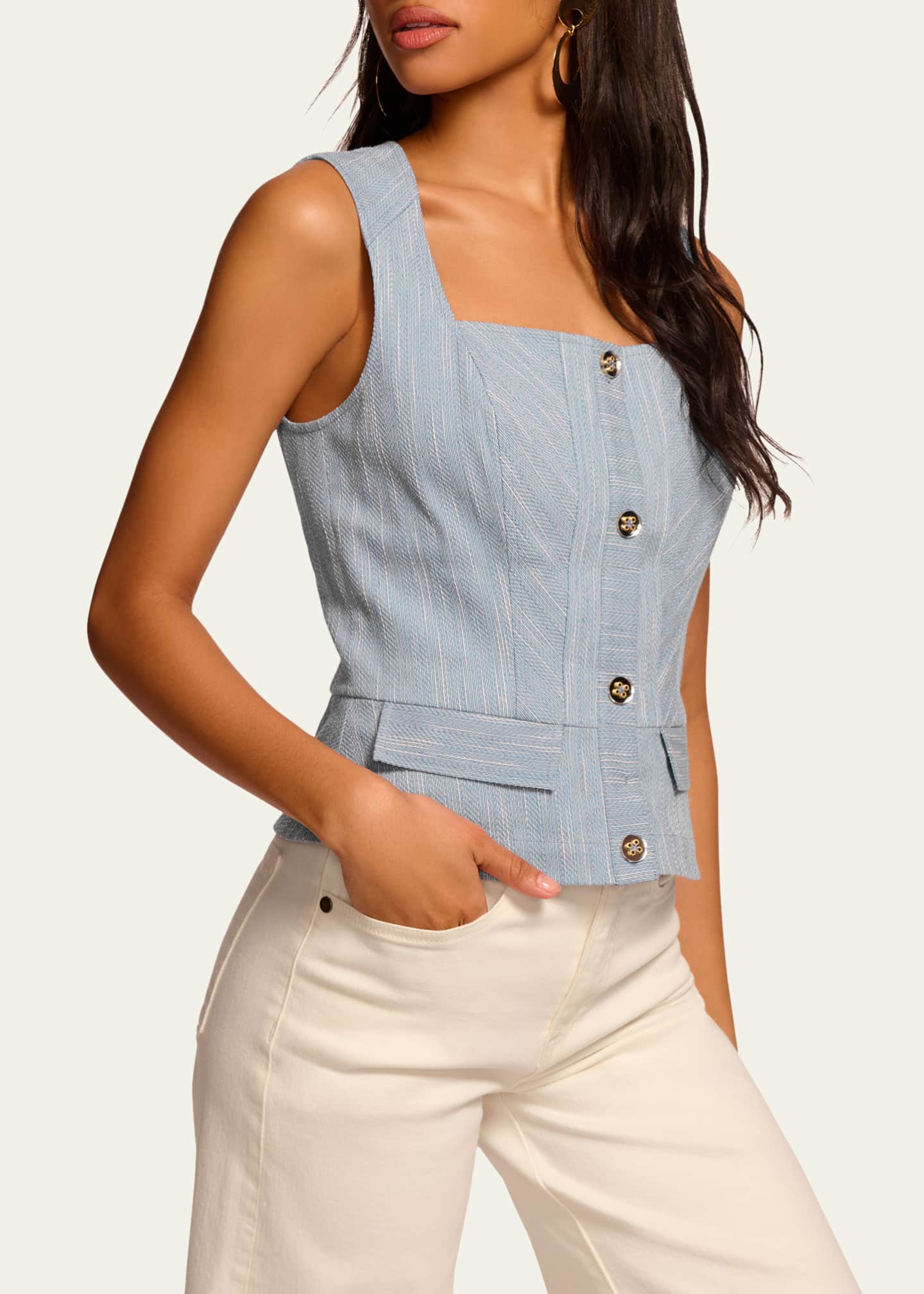 Ramy Brook Suki Textured Button-Front Top Image 3 of 4