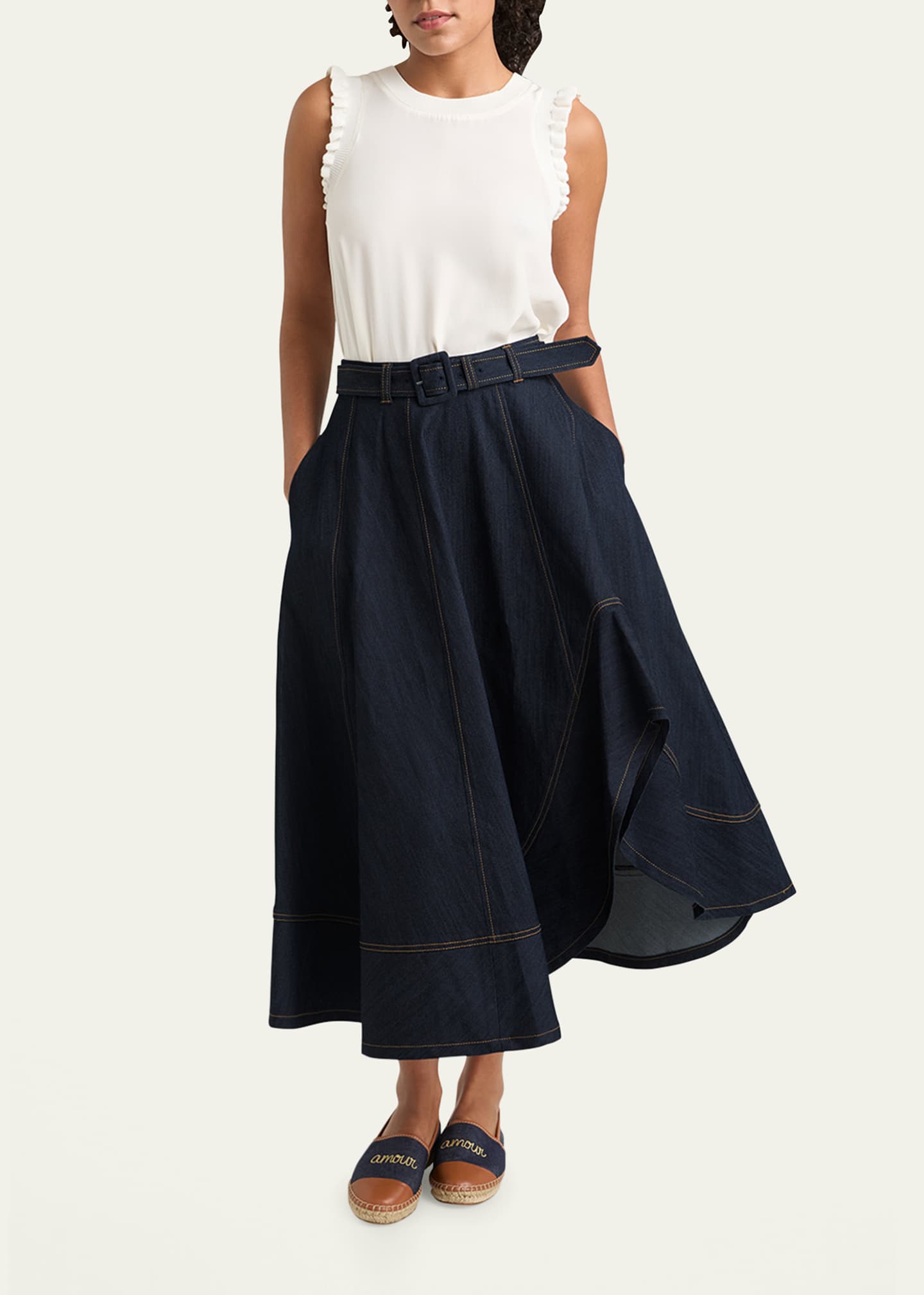 Cinq a Sept Zelda Denim Midi Skirt Image 2 of 4