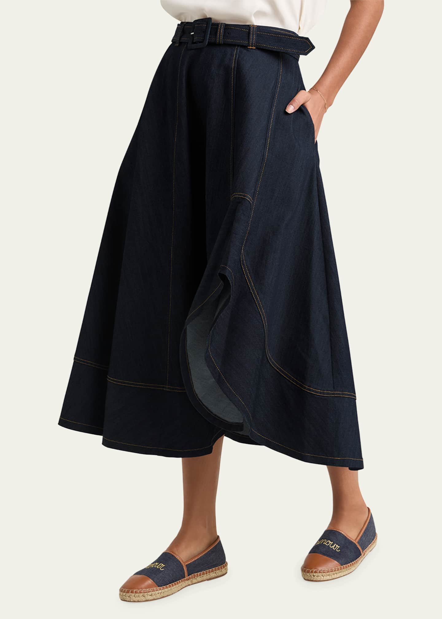 Cinq a Sept Zelda Denim Midi Skirt Image 4 of 4