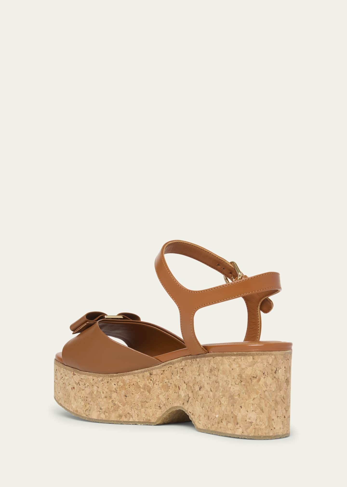 Ferragamo Selna Leather Bow Platform Sandals Image 2 of 4