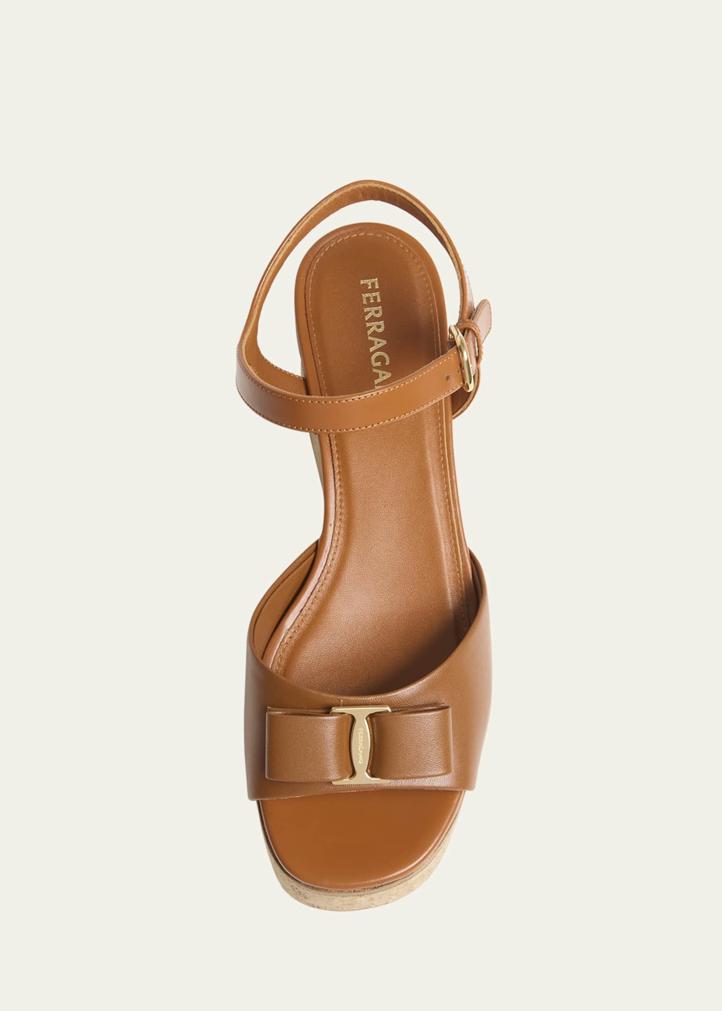 Ferragamo Selna Leather Bow Platform Sandals Image 4 of 4