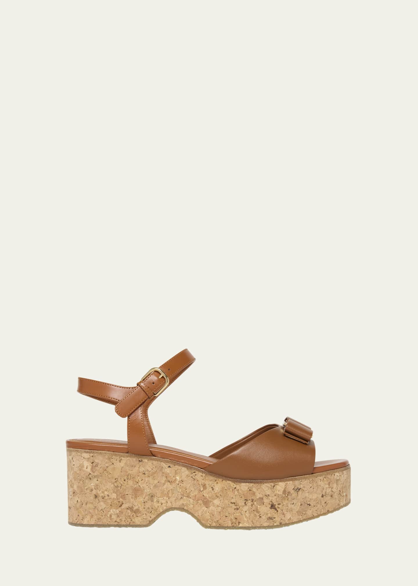 Ferragamo Selna Leather Bow Platform Sandals Image 1 of 4
