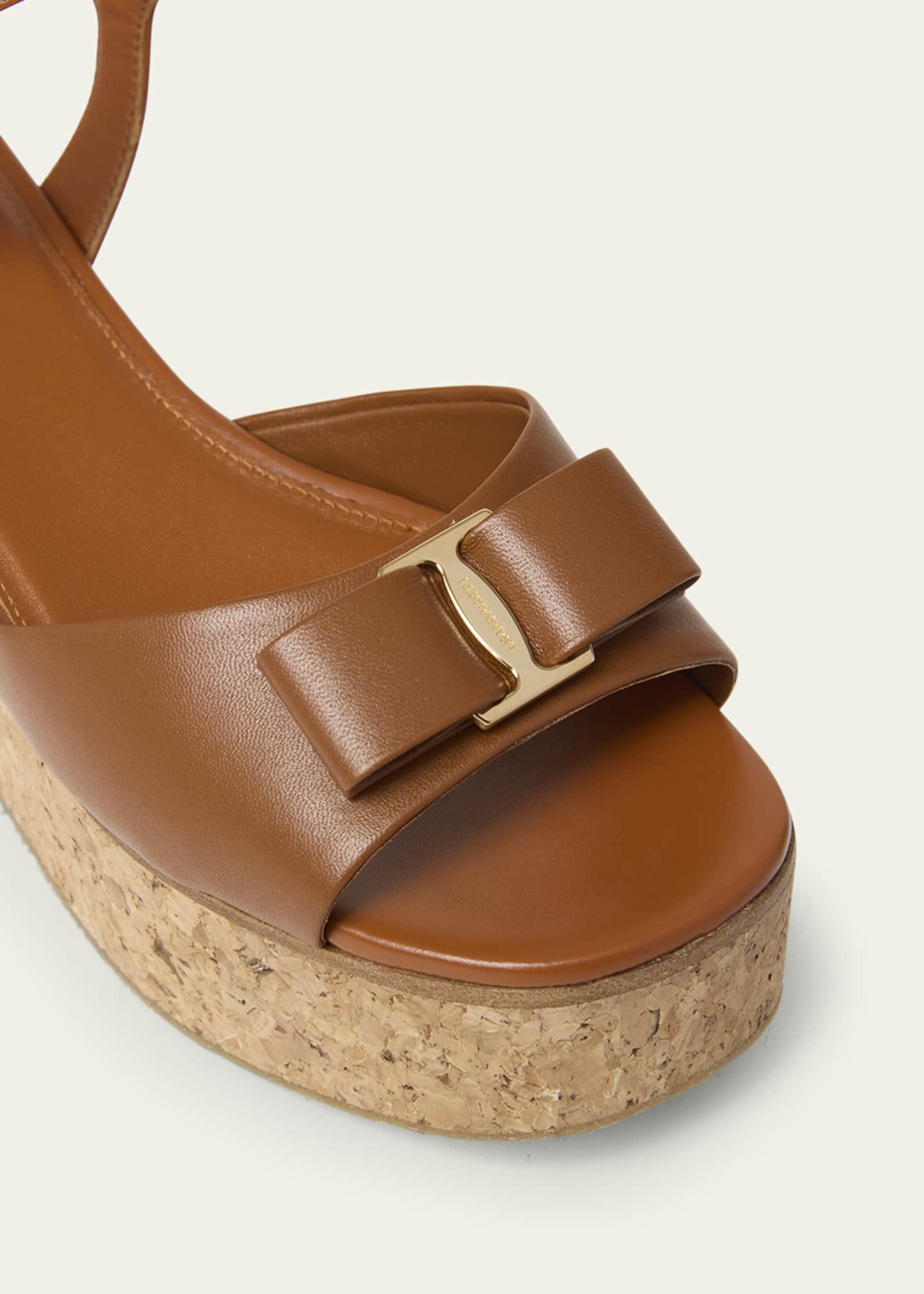 Ferragamo Selna Leather Bow Platform Sandals Image 3 of 4
