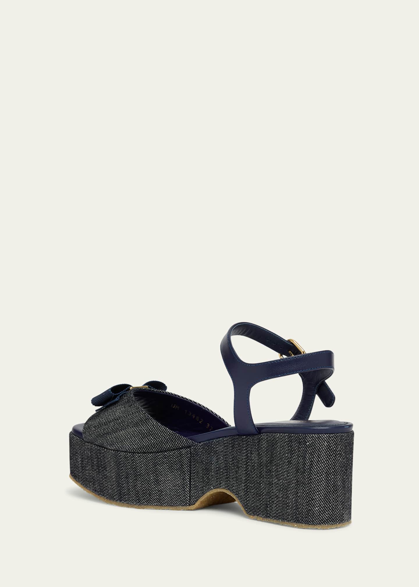 Ferragamo Selna Denim Bow Platform Sandals Image 2 of 4
